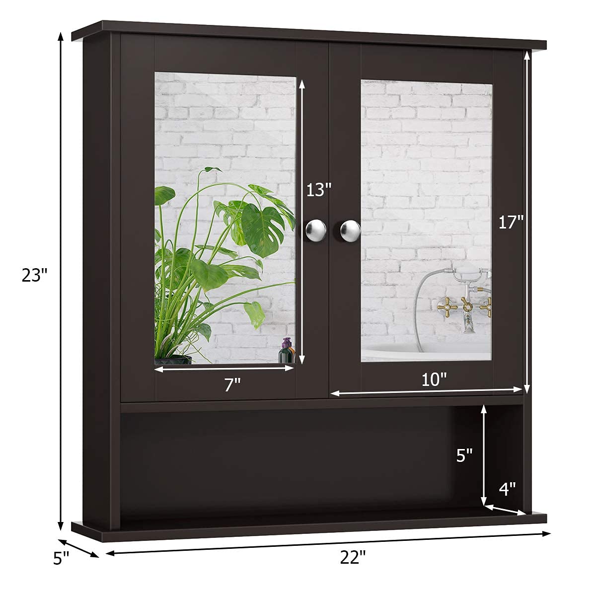 Wall Mounted Wooden Bathroom Cabinet with Double Mirror Doors - Over Toilet Storage Organizer with Round Knobs - Space Saving Bathroom, Kitchen & Bedroom Storage Solution (Brown) - Perfect for Small Bathrooms, Apartment Living and Clutter-Free Organization