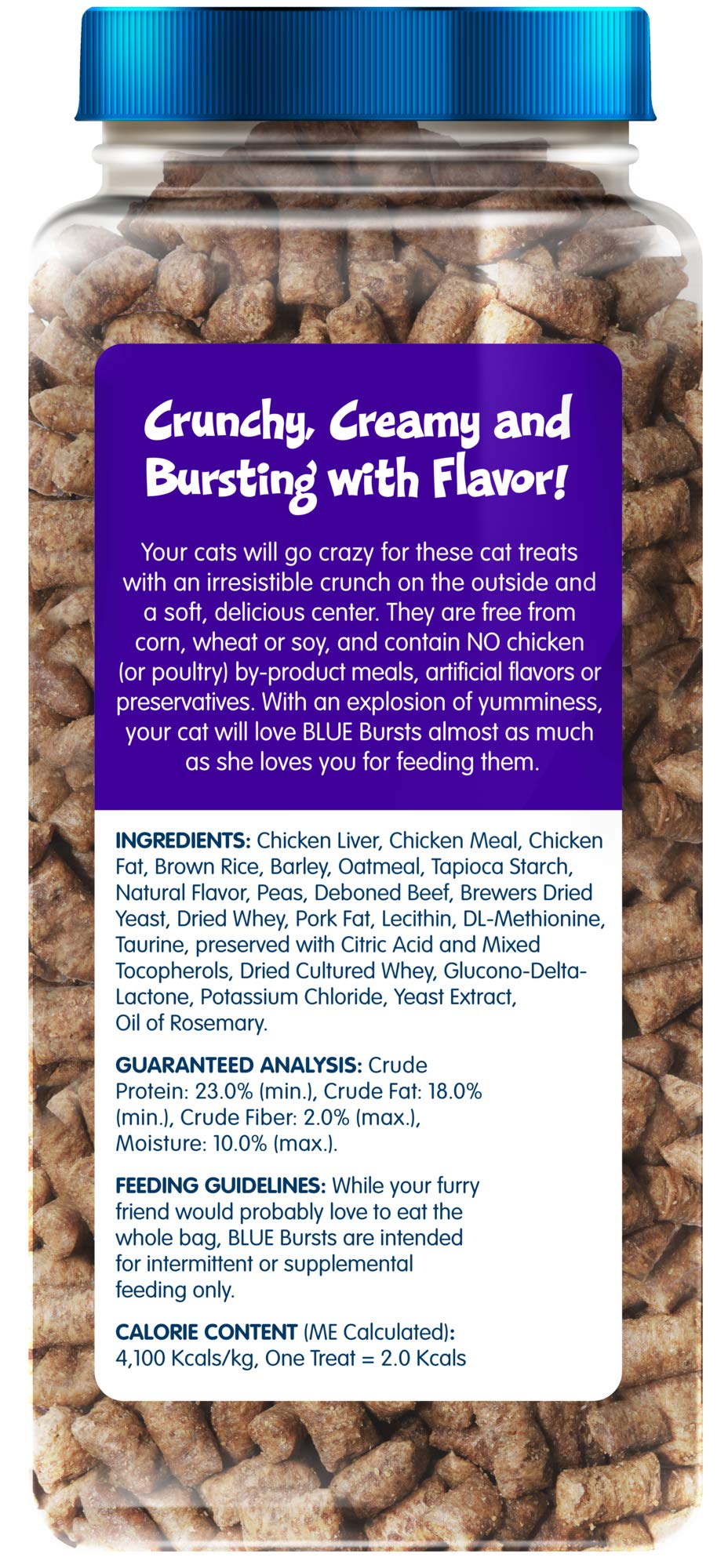 Blue Buffalo Bursts Crunchy Cat Treats - Chicken Liver & Beef Flavor - 12oz Tub (Pack of 2) | Healthy Snacks for Indoor & Outdoor Cats - Perfect for Training & Rewards