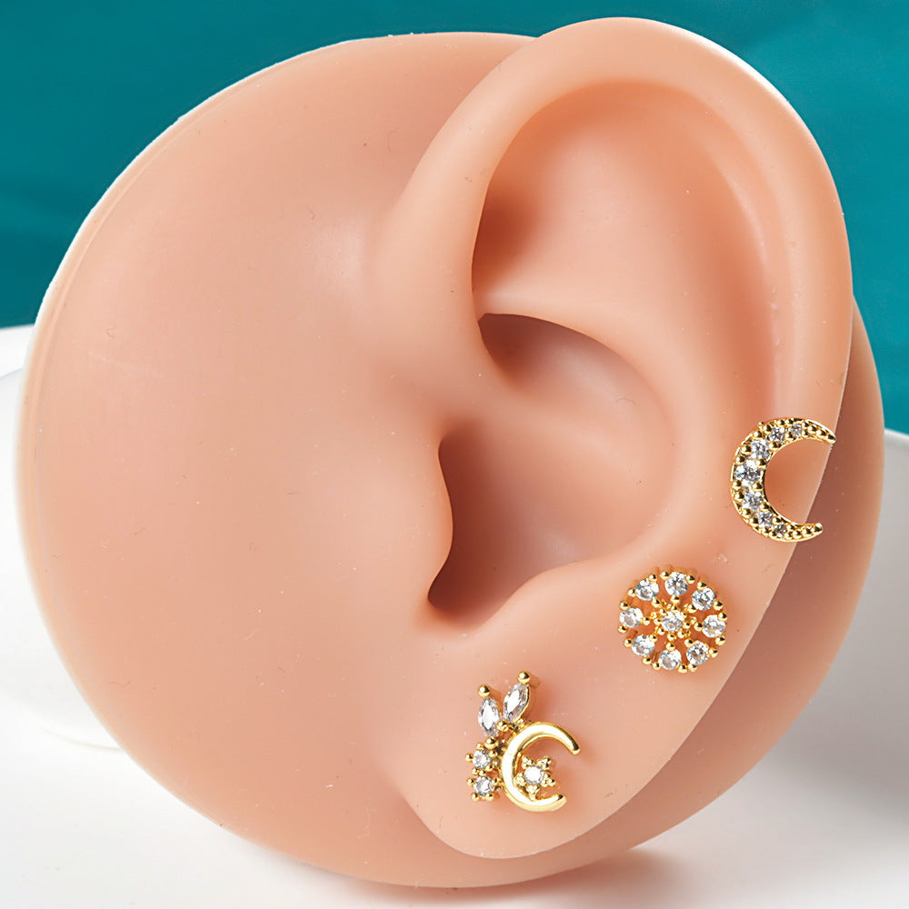 16G Celestial Cartilage Stud Earrings for Women - Silver Star & Moon Piercing Jewelry - HSPJ219 | Perfect for Daily Wear, Parties & Gifts
