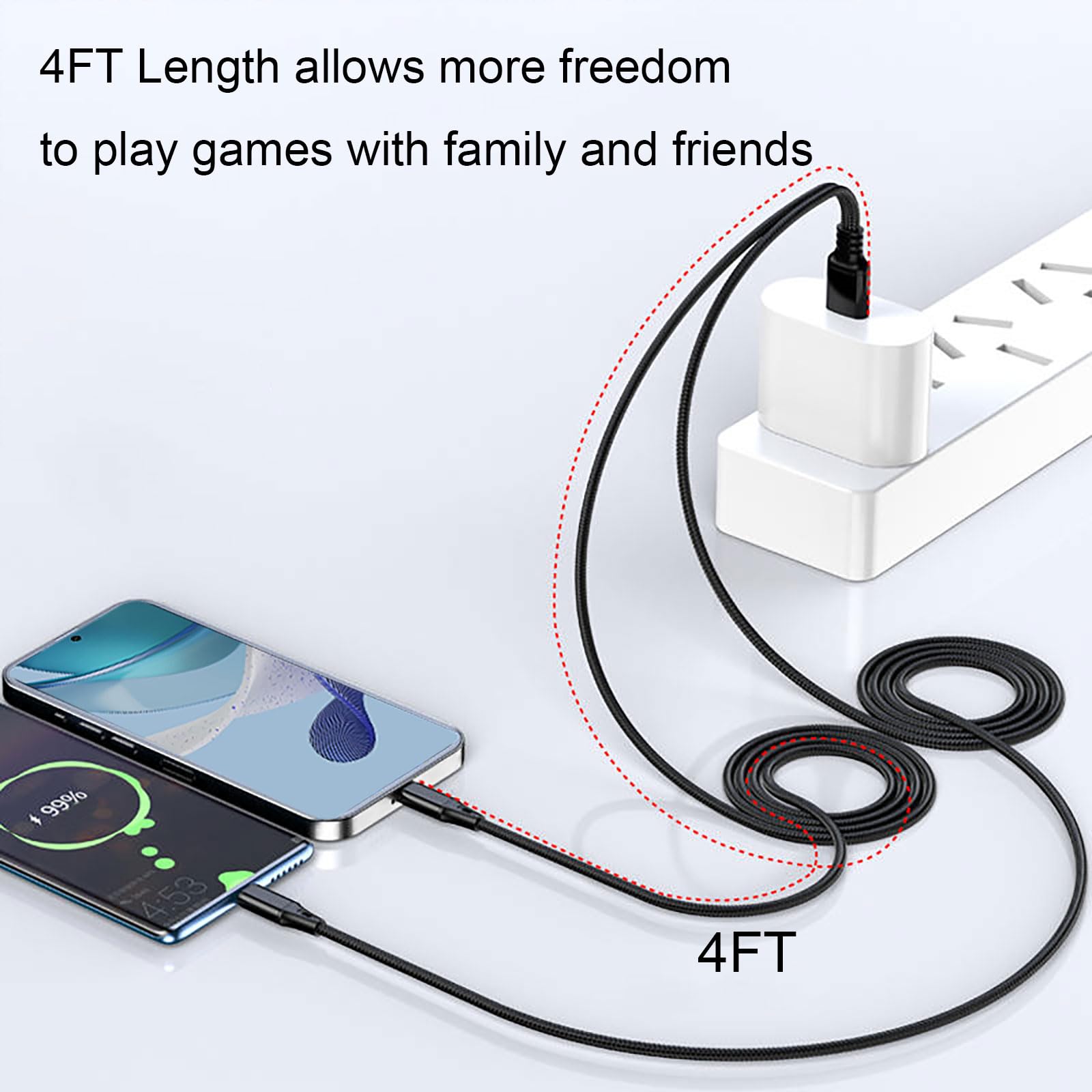 4FT 2-Pack Dual USB C Splitter Cable - 2-in-1 Multi Charging Nylon Braided Cord - USB A to Double USB C Port Compatible with iPhone 16/15, iPad Pro/Air, Samsung S24, Moto, Google Pixel 8, LG - Perfect for Home, Office & Travel Charging Solutions