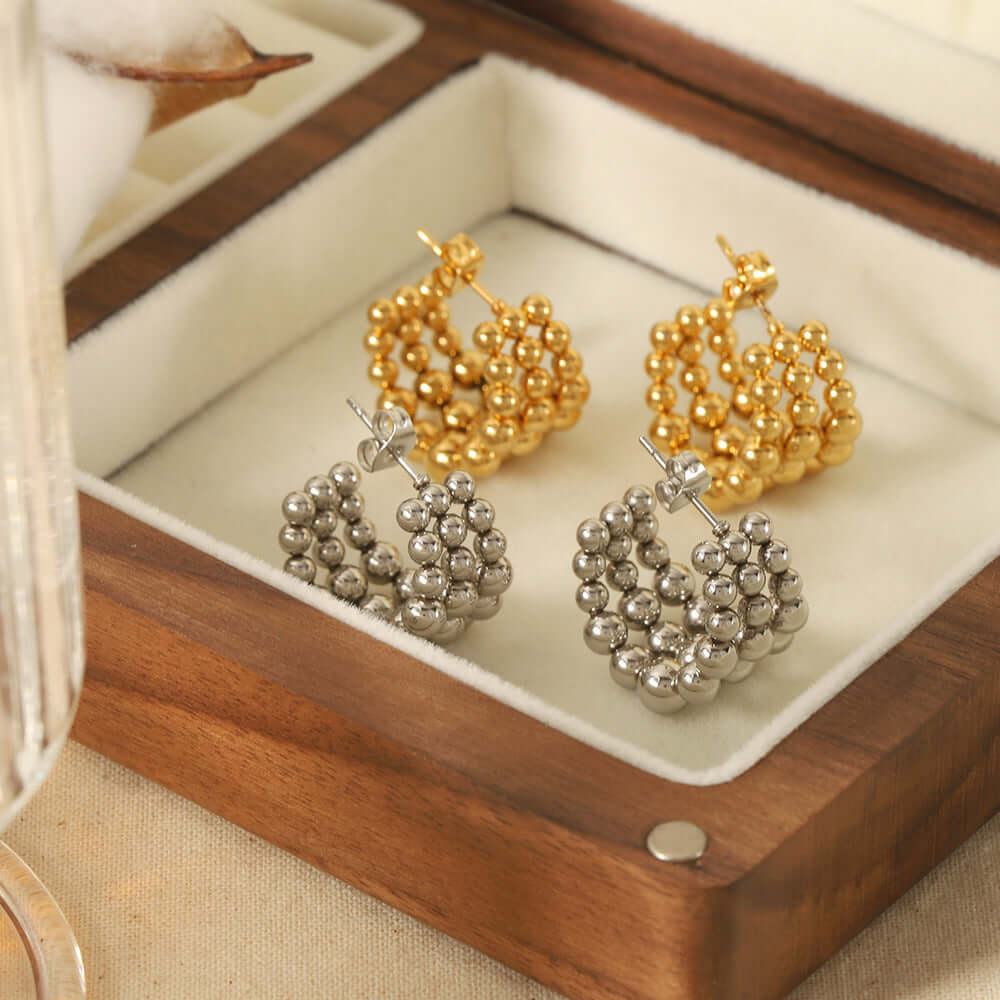 Chunky Fat C Hoop Two Tone Beaded Earrings for Women | F965 | Trendy Boho Jewelry for Parties, Weddings & Everyday Wear