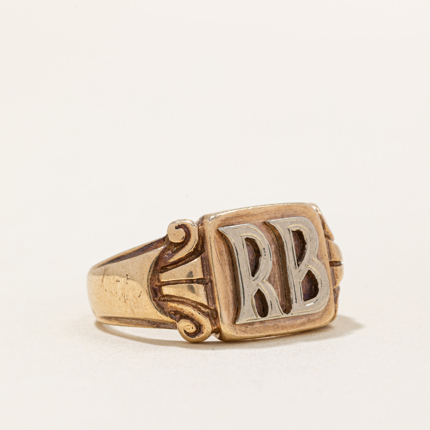 10K Two Tone Gold 'RB' Signet Ring for Men - Size 9.5 - Elegant Initial Jewelry Gift for Birthday, Anniversary & Special Occasions