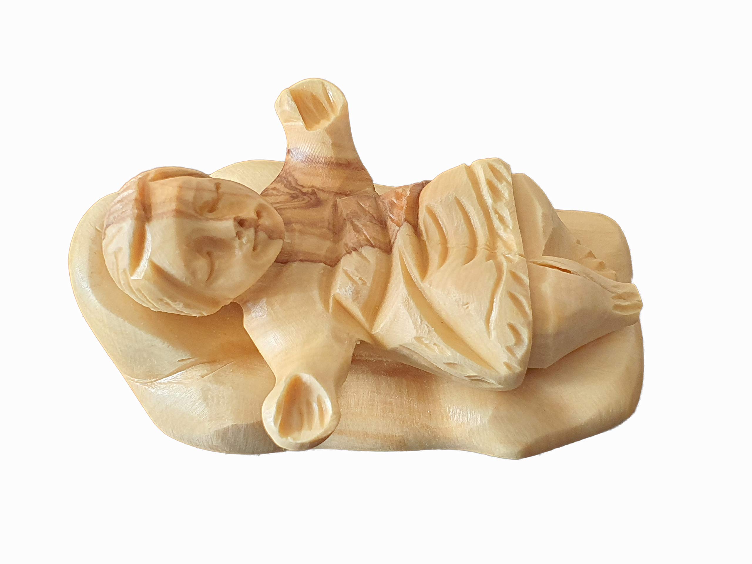 Hand Carved Bethlehem Olive Wood Baby Jesus in The Cradle - 3 Inch Nativity Figurine for Christmas Decor, Home Altar & Religious Gift