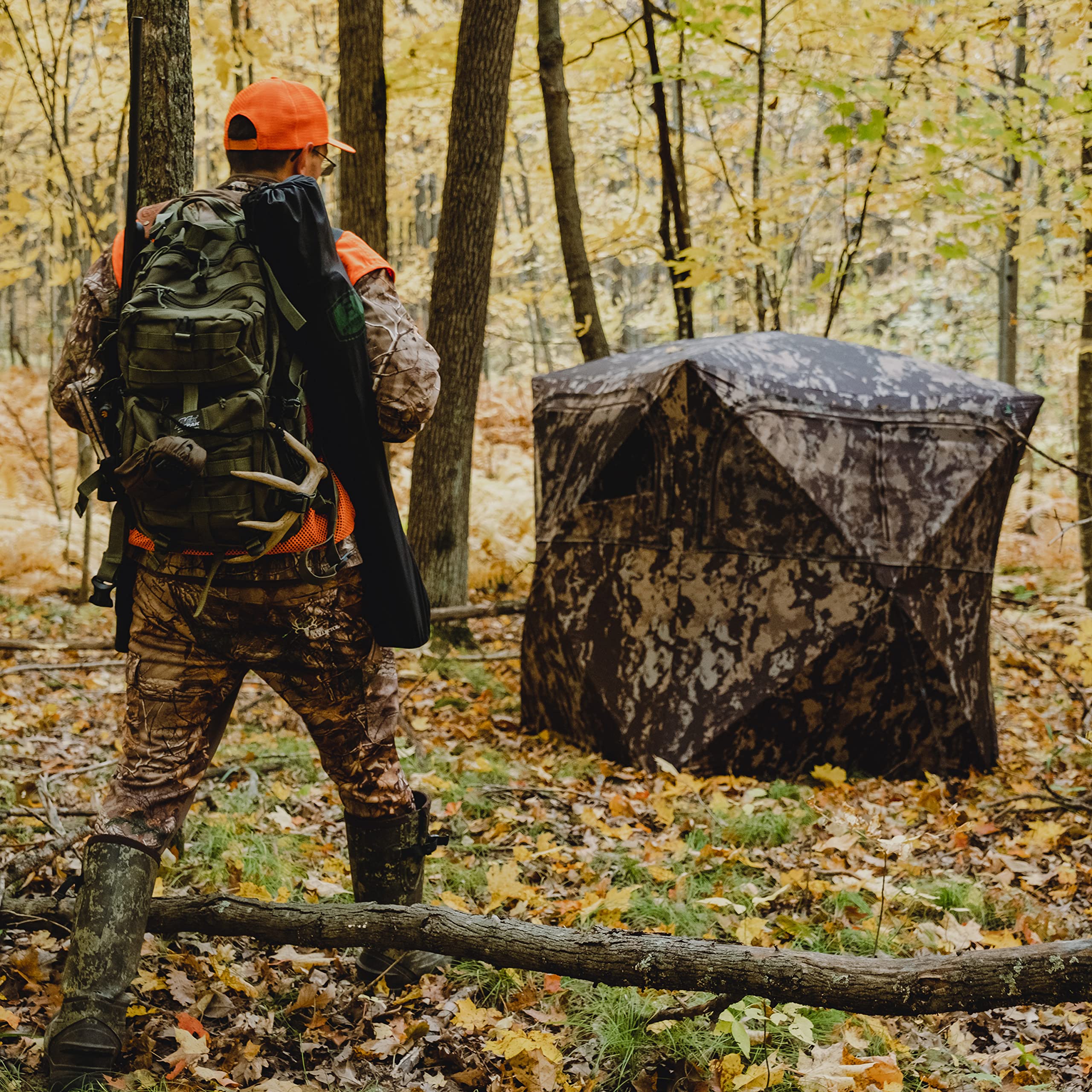 Barronett Blinds Grounder Portable Pop-Up Hunting Blind with Large Shooting Windows, Bloodtrail Woodland Camo - Ideal for Deer Hunting and Wildlife Observation