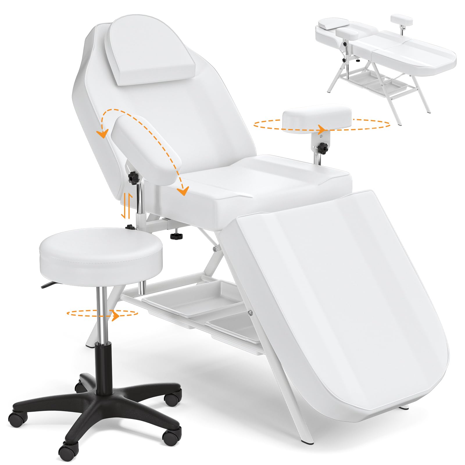 Professional Adjustable Massage Salon Tattoo Chair with Large Capacity Beauty Basket - Esthetician Bed & Lash Bed for SPA, Beauty Treatments & Tattoo Sessions - Perfect for Massage Therapists, Tattoo Artists & Beauty Salons
