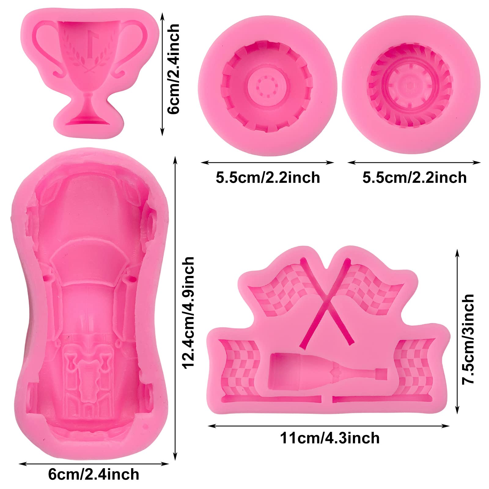 Race Car Silicone Molds - 3D Round Tire Fondant Mold for Cake Decorating, Chocolate, Candy & Polymer Clay - DIY Cupcake Topper, Gummy & Crafting Projects - Perfect for Birthday Parties, Baby Showers & Automotive Themed Events