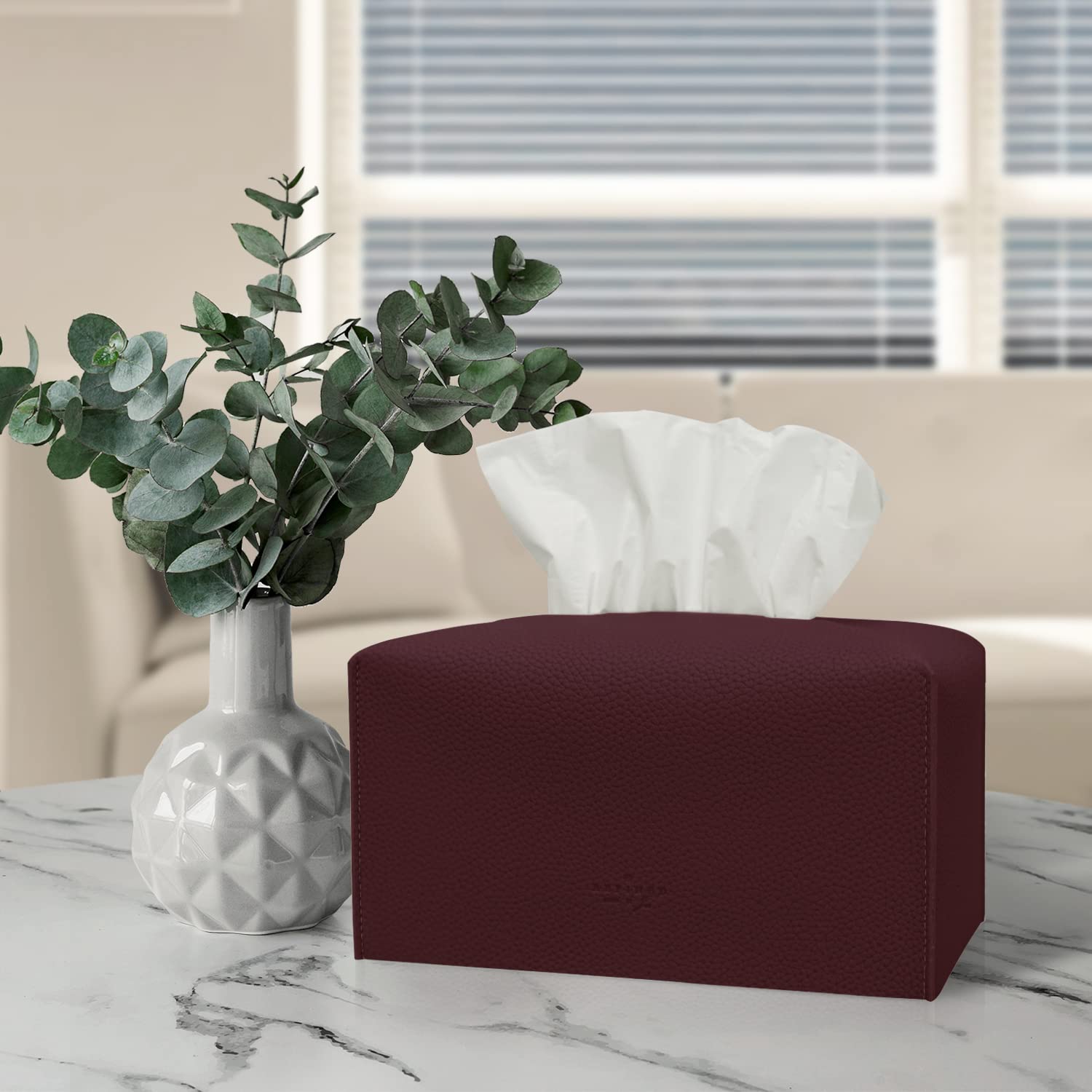 Carrotez Modern PU Leather Tissue Box Cover - Elegant Rectangular Tissue Box Holder for Bathroom, Vanity, Office Desk & Nightstand (9.5