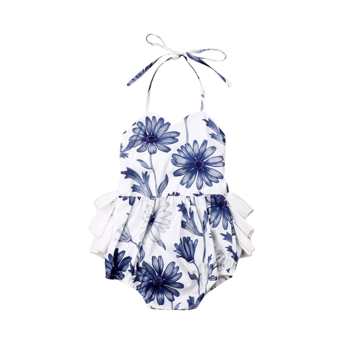 Newborn Baby Girl Summer Outfit - Halter Lace Backless Romper Jumpsuit & Sunsuit Bodysuit | Perfect for Beach, Photo Shoots & Outdoor Play