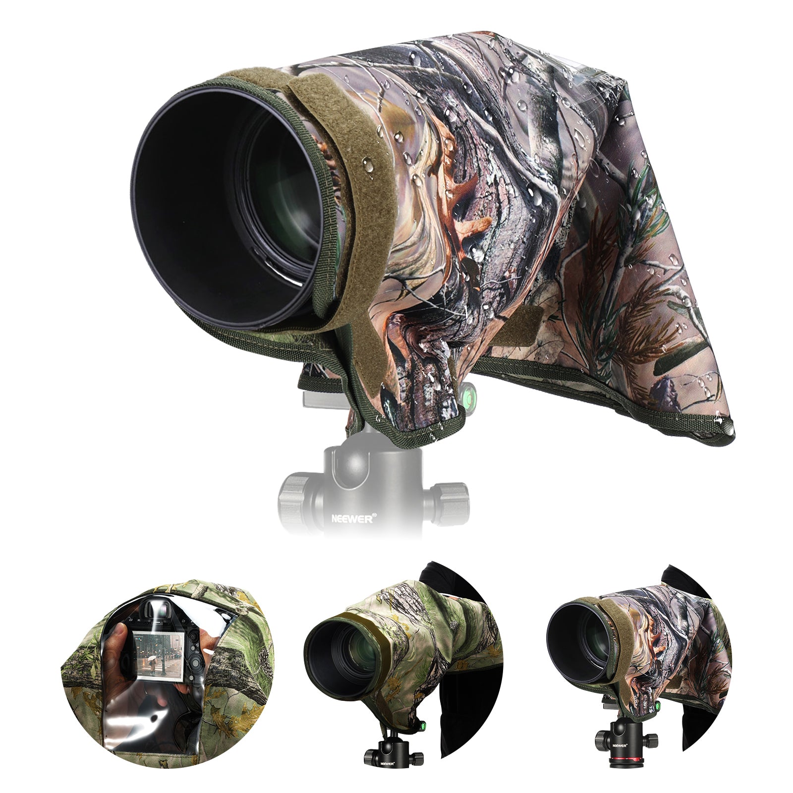 NEEWER PB019 Dual Sided Camouflage Rain Cover for DSLR Camera - Waterproof Protection for Outdoor Photography, Hunting & Wildlife Shooting