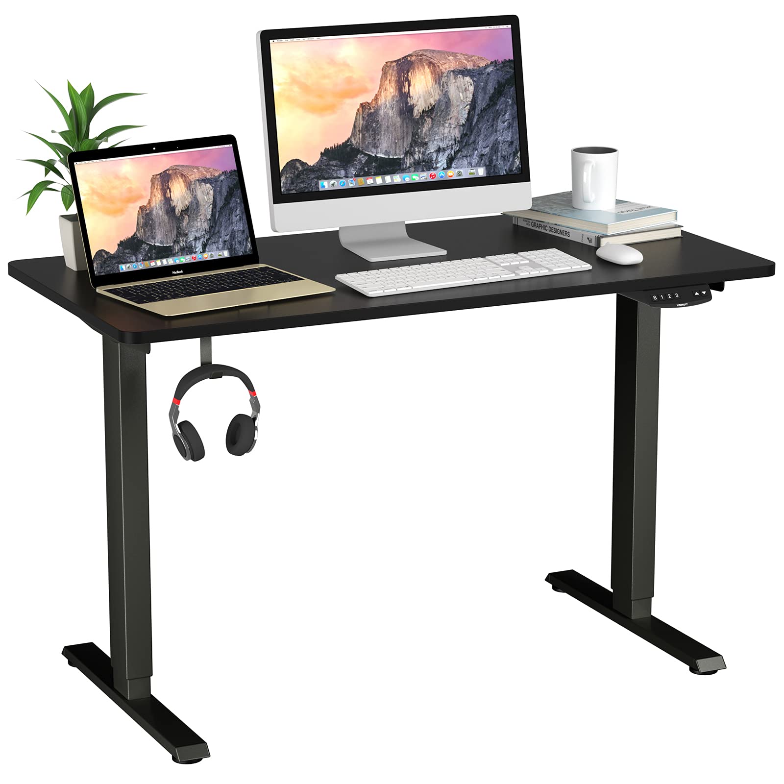 Tangkula 48 x 24 Inch Electric Standing Desk - Dual Motor Height Adjustable Sit Stand Workstation with Memory Controller, Anti-Collision Design & 1
