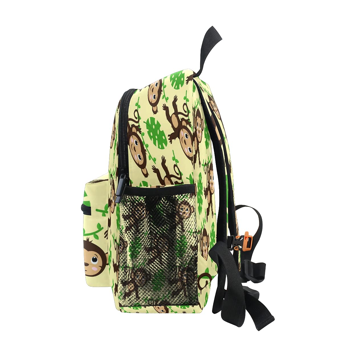 Monkey Leaf Print Kids Backpack for Boys & Girls - Durable Toddler Bookbag for Elementary School, Kindergarten & Preschool - Lightweight Travel Backpack with Adjustable Chest Strap (10x4x12 Inches) - Perfect for School, Daycare, Field Trips & Family Outings