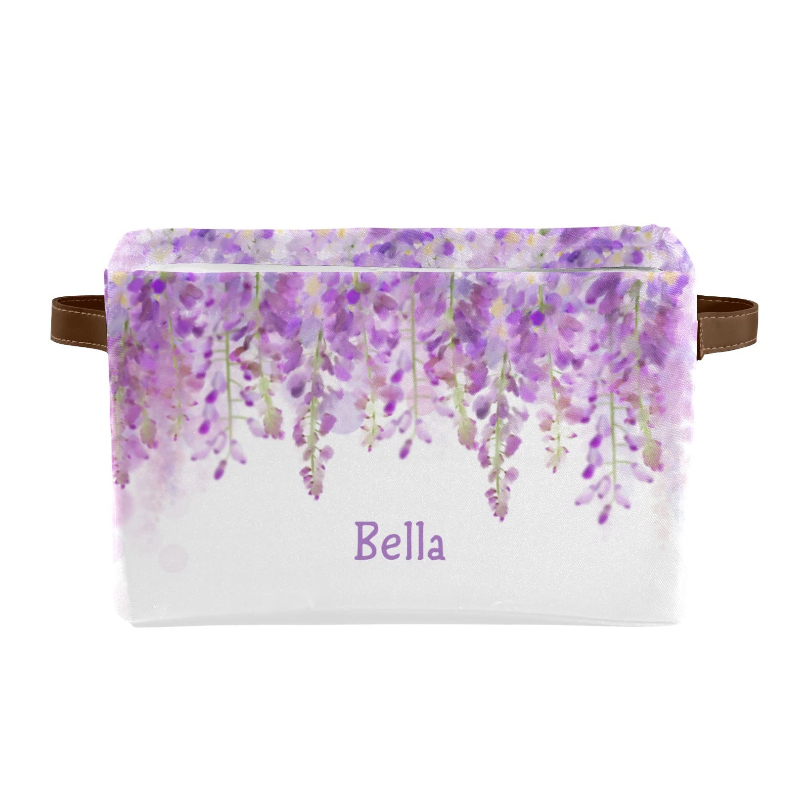 Personalized Watercolor Purple Flower Storage Basket with Custom Name - 4 Pack Rectangular Home & Kitchen Organizer Bin | Perfect for Bedroom, Bathroom, and Nursery Storage Solutions