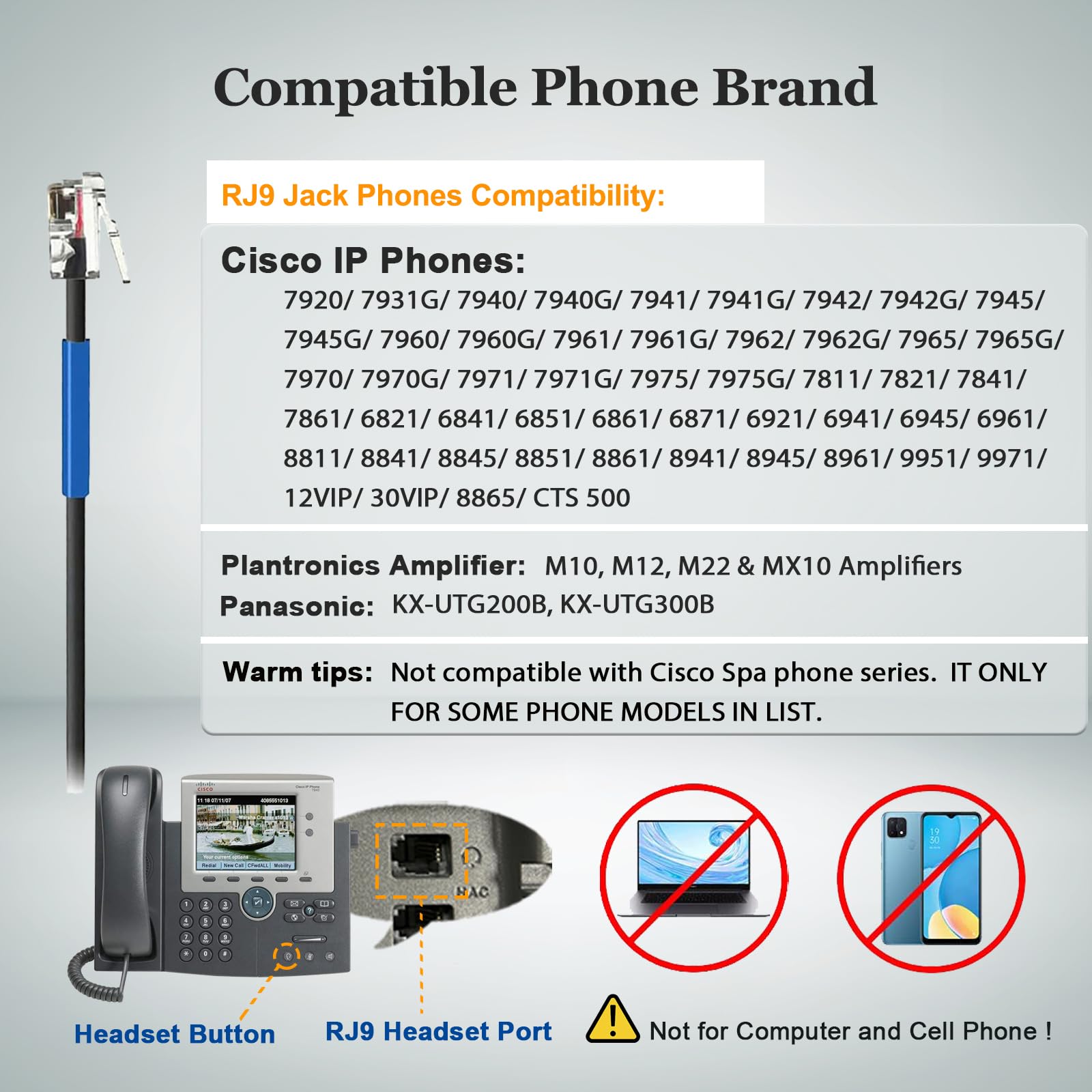 Noise Cancelling Cisco Headset with Mute Switch - Dual RJ9 Corded Telephone Headset for Cisco IP Phones 6941 6851 6945 7821 7841 7861 7942 7945 7962 7965 8811 8861 - Perfect for Call Centers, Office Communication & Remote Work