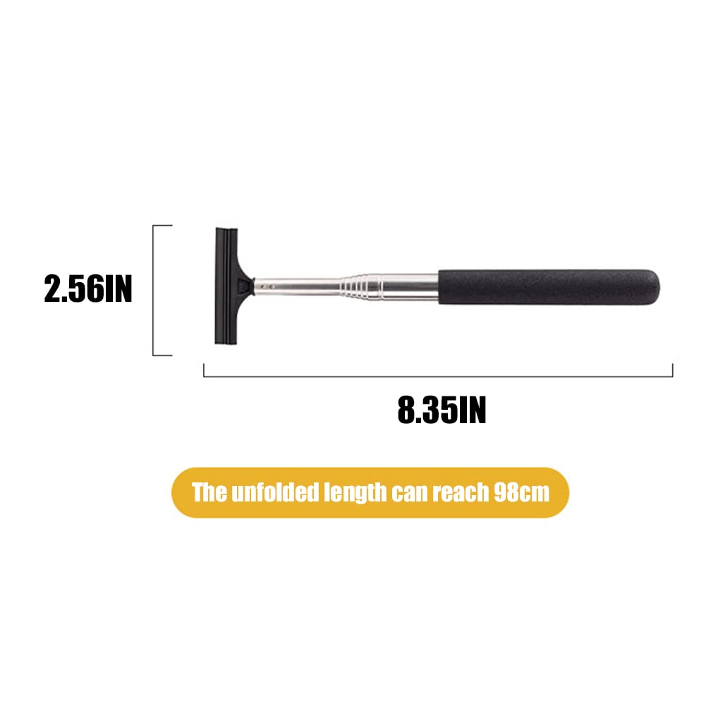 Extended 98cm Car Rearview Mirror Wiper with Telescopic Handle - Auto Mirror Squeegee Cleaner for Windshield & Glass Mist Removal (Black) - Perfect for Car Detailing, RV & Truck Cleaning