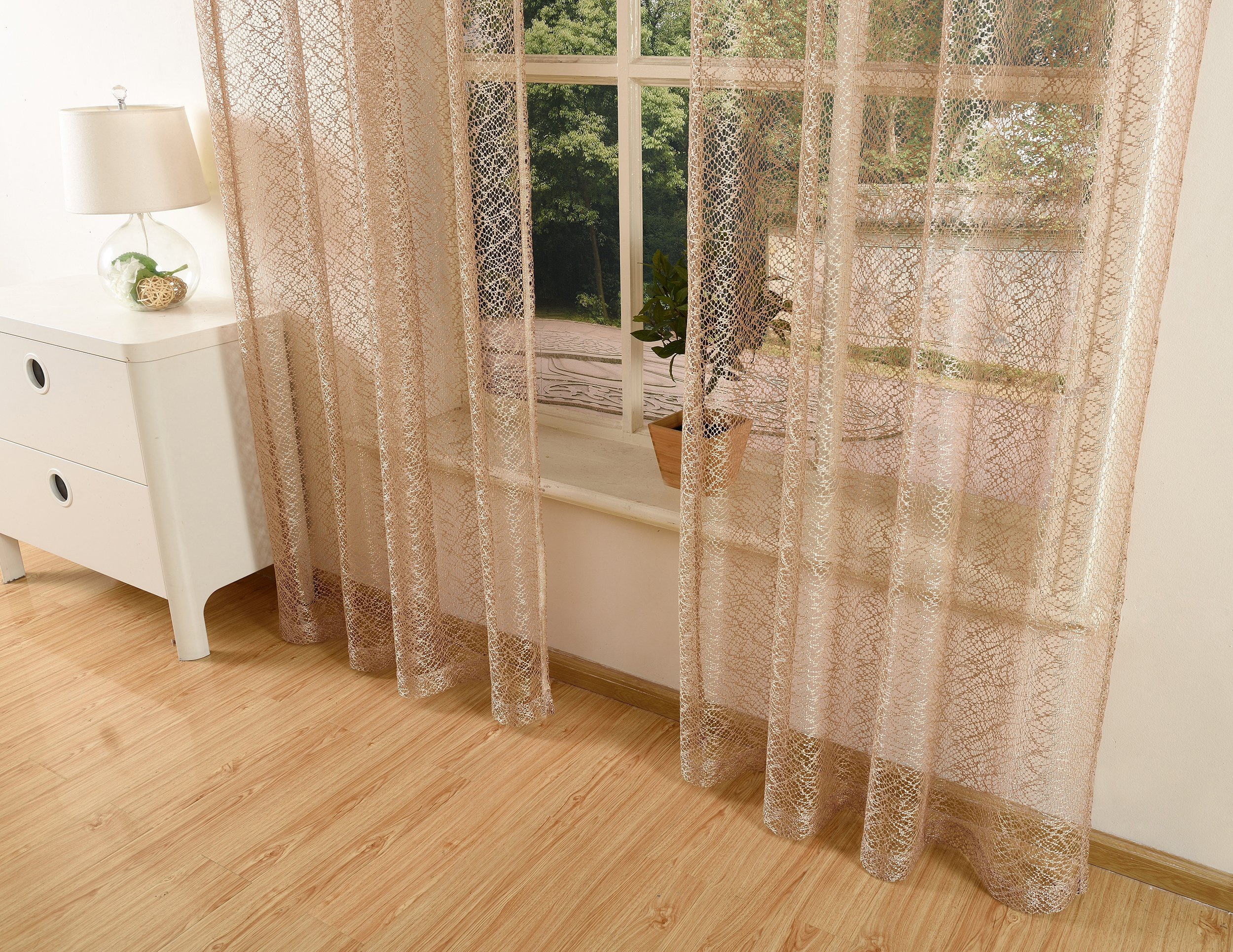 Mesh Net Curtain with Eyelets - Transparent Plain Decorative Polyester Window Drape in Taupe (245x140cm) for Living Room, Bedroom & Kitchen