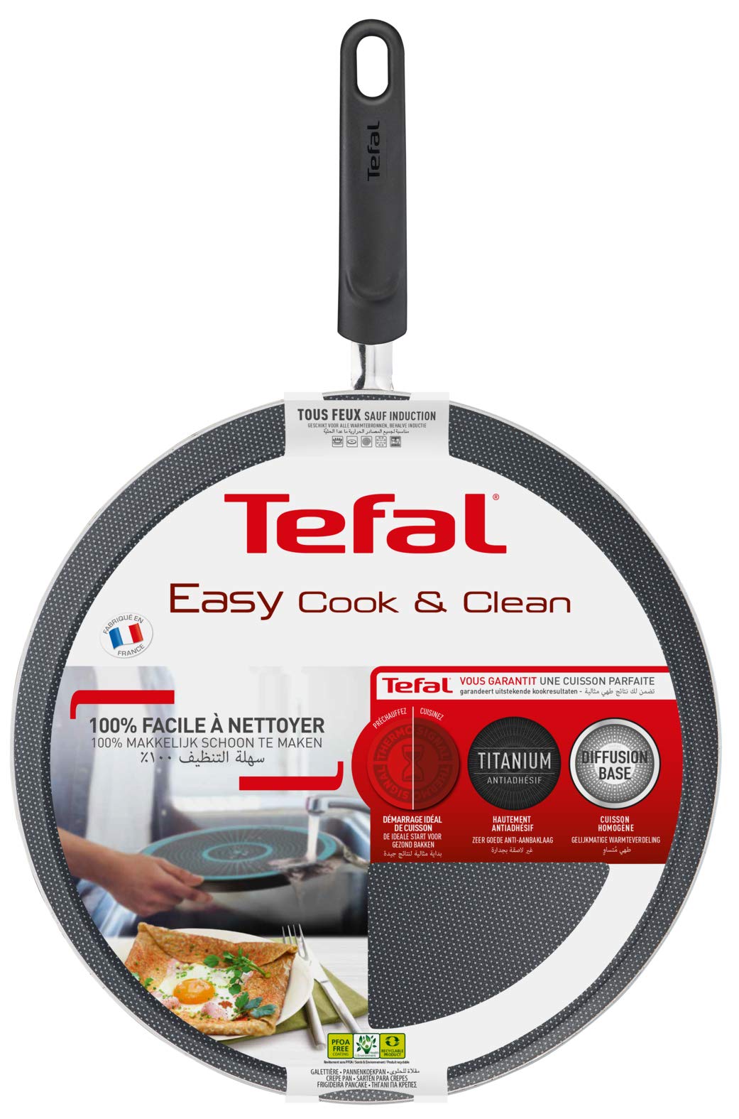 Tefal Easy Cook and Clean 34cm Nonstick Crepe Pan with Pebble Dispenser - Perfect for Breakfast, Desserts & French Cuisine