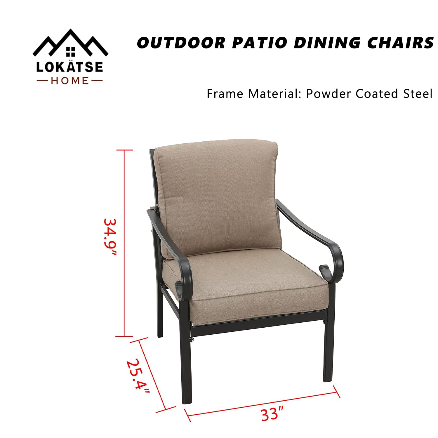 LOKATSE HOME 2-Piece Outdoor Bistro Chairs Set with Comfy Cushions & Steel Frame - All-Weather Patio Dining Furniture for Garden, Balcony, and Backyard (Khaki)