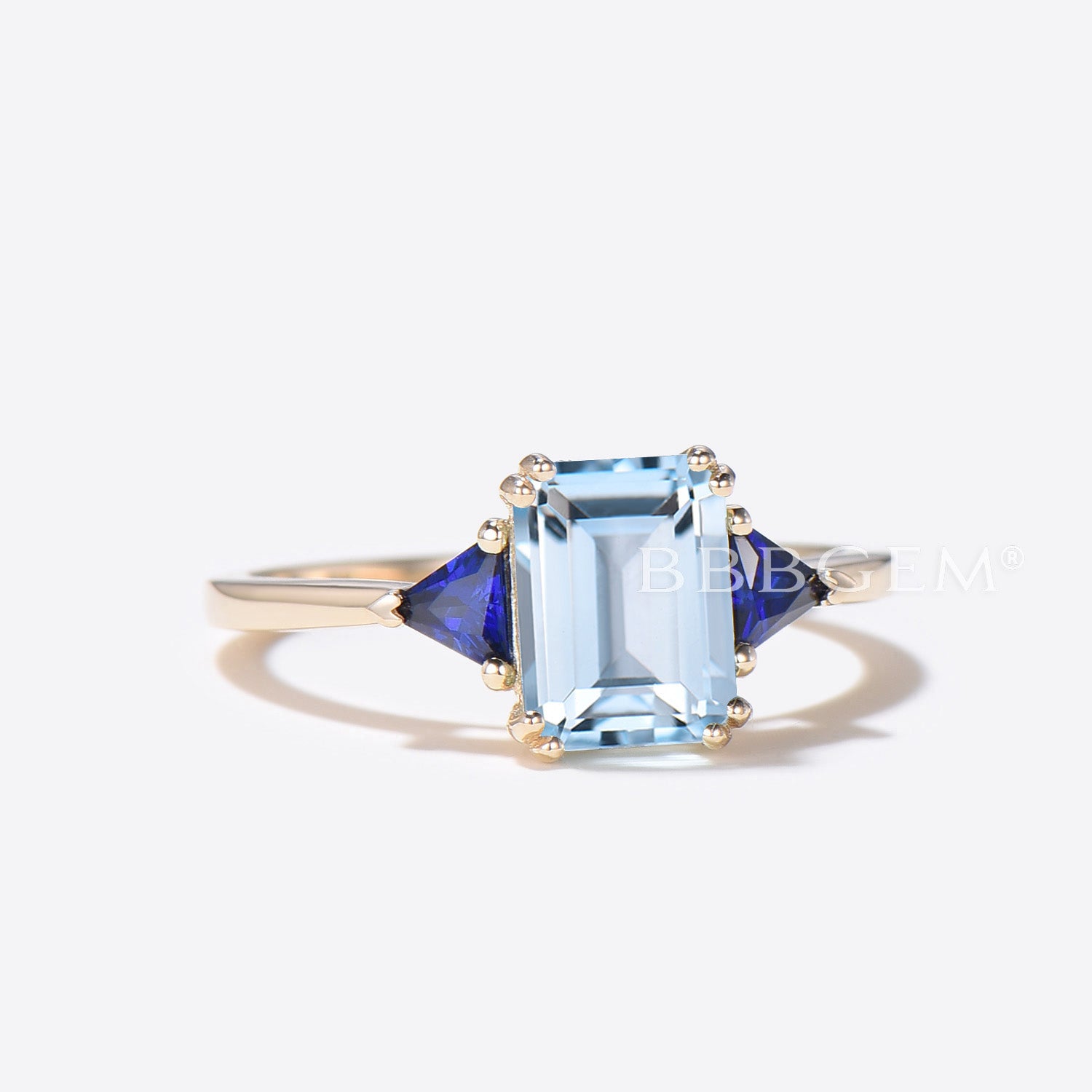 14K Gold Emerald Cut Natural Aquamarine Engagement Ring - 3 Stone Wedding Band for Women, Perfect for Proposals, Anniversaries & Bridal Jewelry Gifts