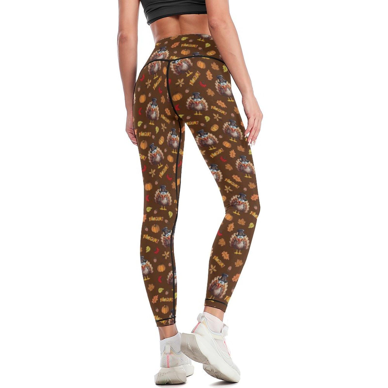 Women's High Waisted Yoga Pants - Tummy Control Workout Leggings with Thanksgiving Turkey Pumpkin Print | Perfect for Yoga, Gym & Holiday Activities