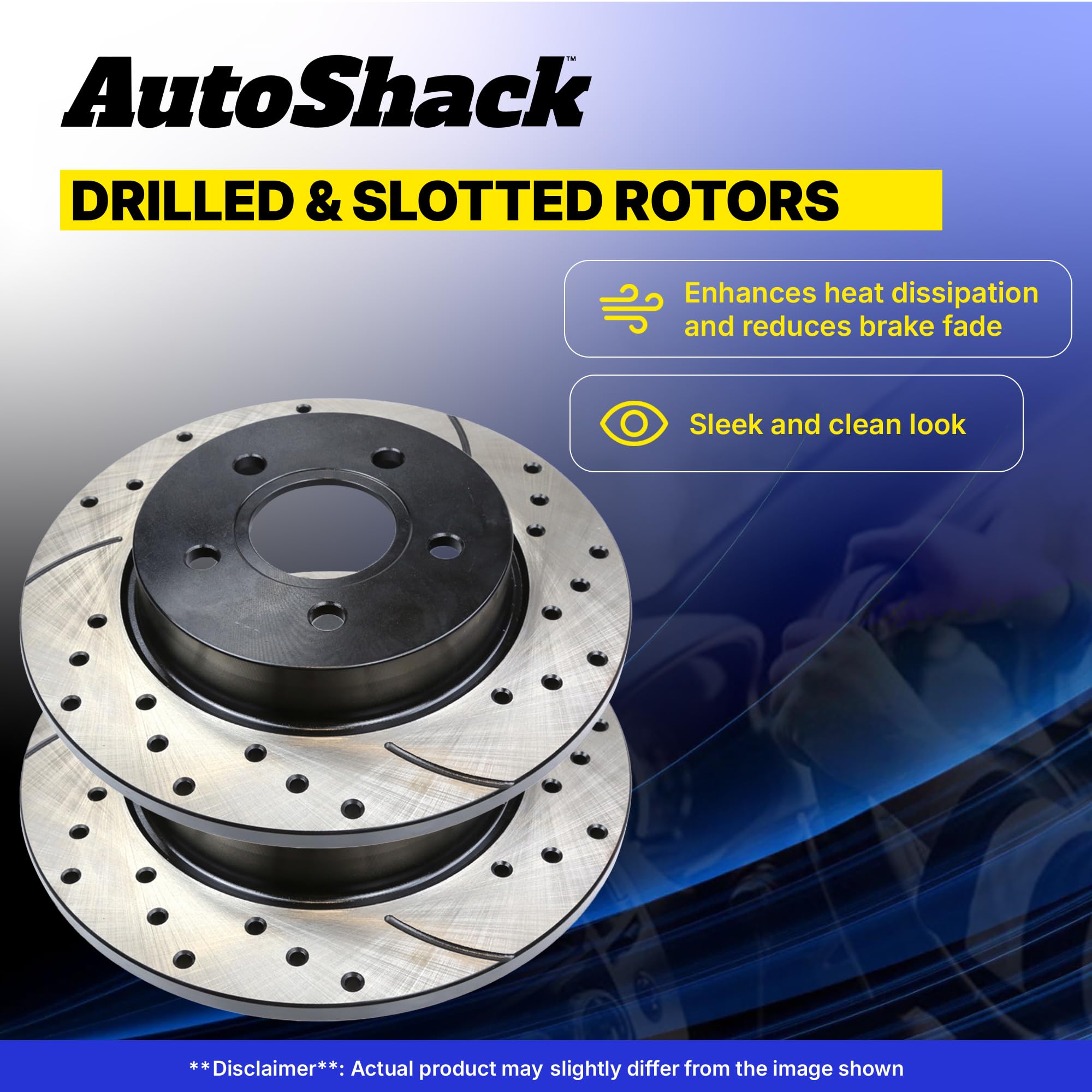 AutoShack Premium Black Hat Drilled & Slotted Brake Rotors - Front Replacement Kit for Cadillac DTS, Buick Lucerne/LaCrosse/Allure (2012-2013), Chevrolet Impala (2014-2016) & Impala Limited FWD - PR65126LR - High-Performance Braking for Daily Commuting & Highway Driving