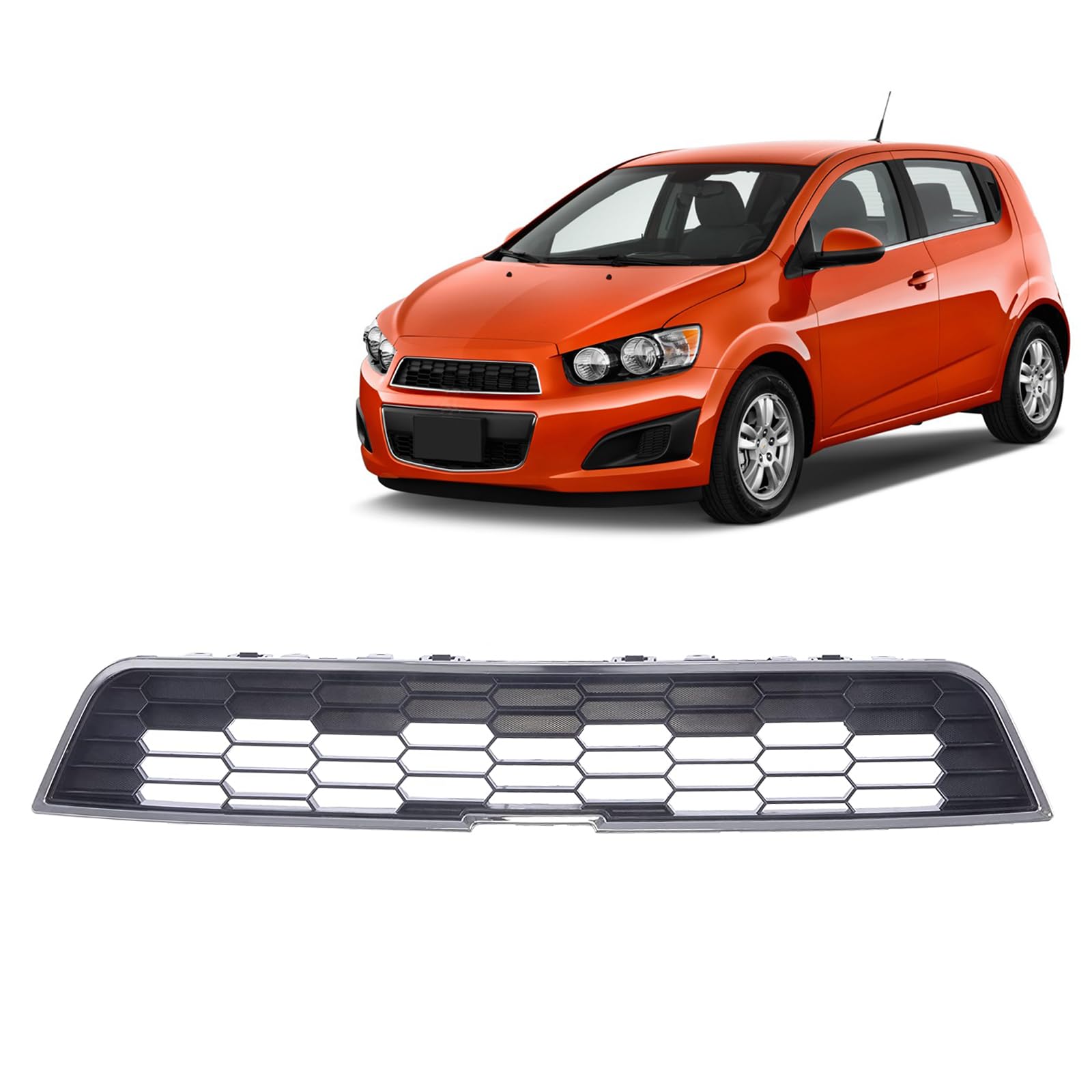 Chrome & Black Front Grille Assembly Replacement for 2012-2016 Chevrolet Sonic Hatchback/Sedan - Upper Grille with Frame Trim - Perfect for Car Restoration & Custom Upgrades
