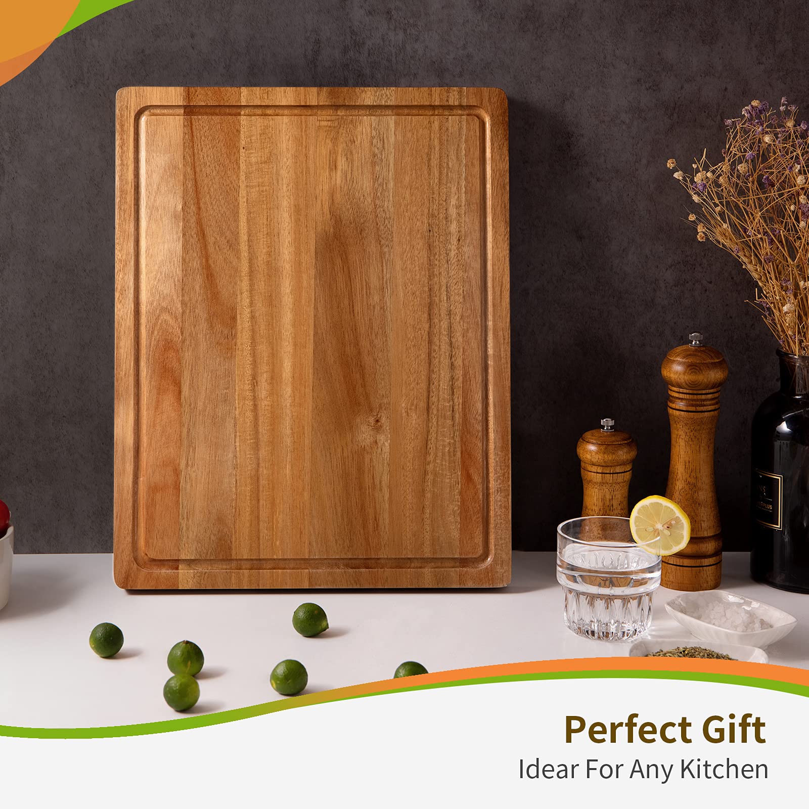 Premium Acacia Wood Cutting Board - Extra Large XXL Reversible Chopping Block for Kitchen, Meat, Fruits & Vegetables | Durable Charcuterie Board for Serving, Food Prep & Entertaining