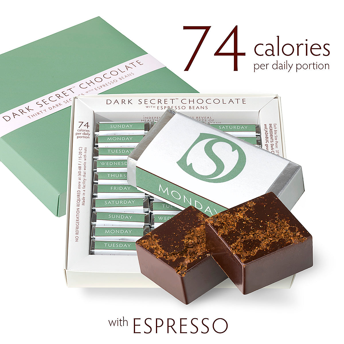 Premium Dark Chocolate with Espresso Beans - 30-Day Gourmet Gift Box | Rich Cocoa & Coffee Flavors | Perfect for Office Snacks, Birthday Gifts & Holiday Treats