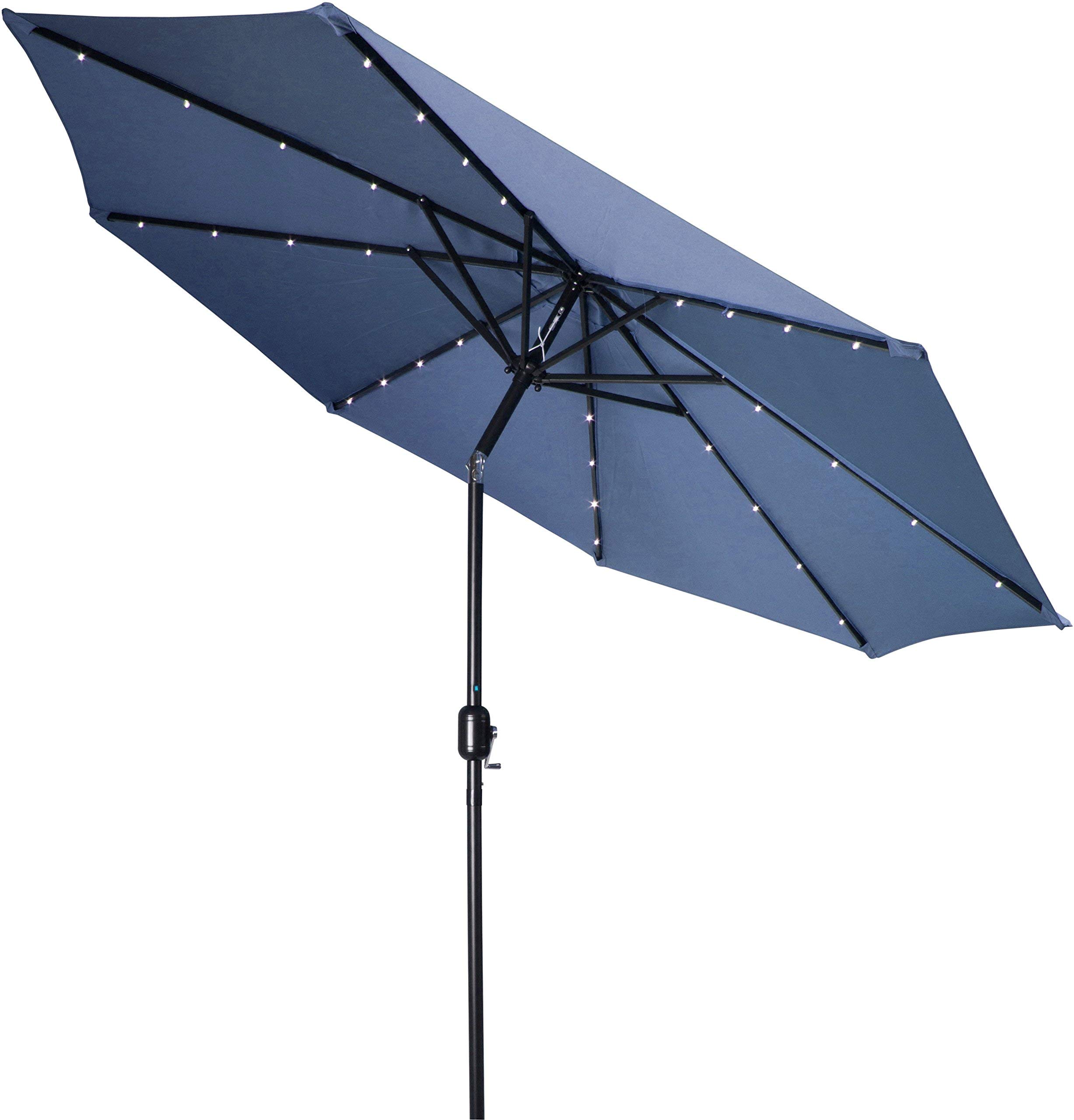 Premium 9ft Solar-Powered LED Patio Umbrella with Auto-Tilt - Waterproof Outdoor Market Umbrella for Deck, Poolside & Backyard - By Trademark Innovations