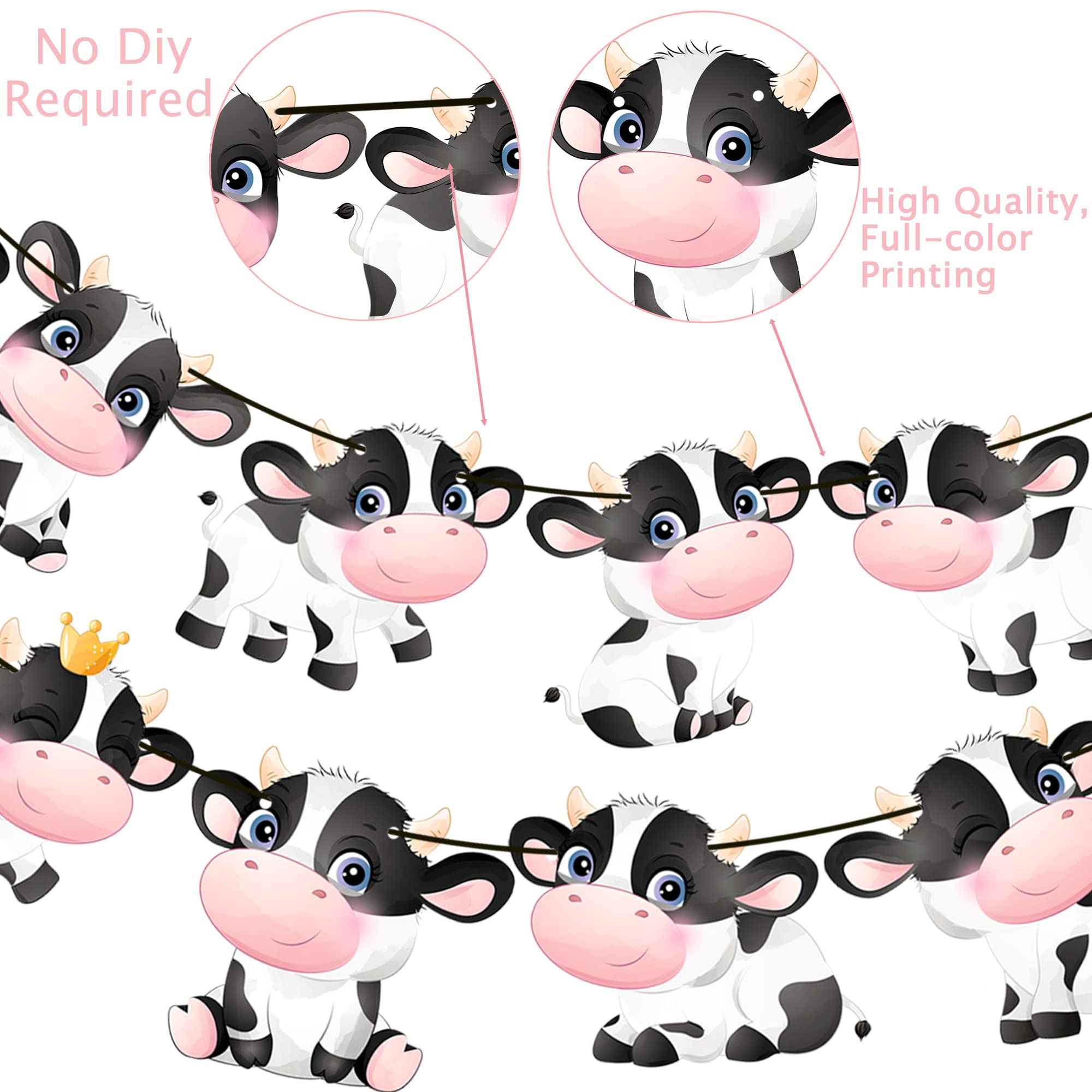 2PCS Cow Print Banner Garland - Farm Animal Birthday Party Decorations for Kids, Cow Themed Party Supplies, Farmhouse Birthday Banner for Baby Shower, Nursery, Classroom, and Cowboy Theme Events