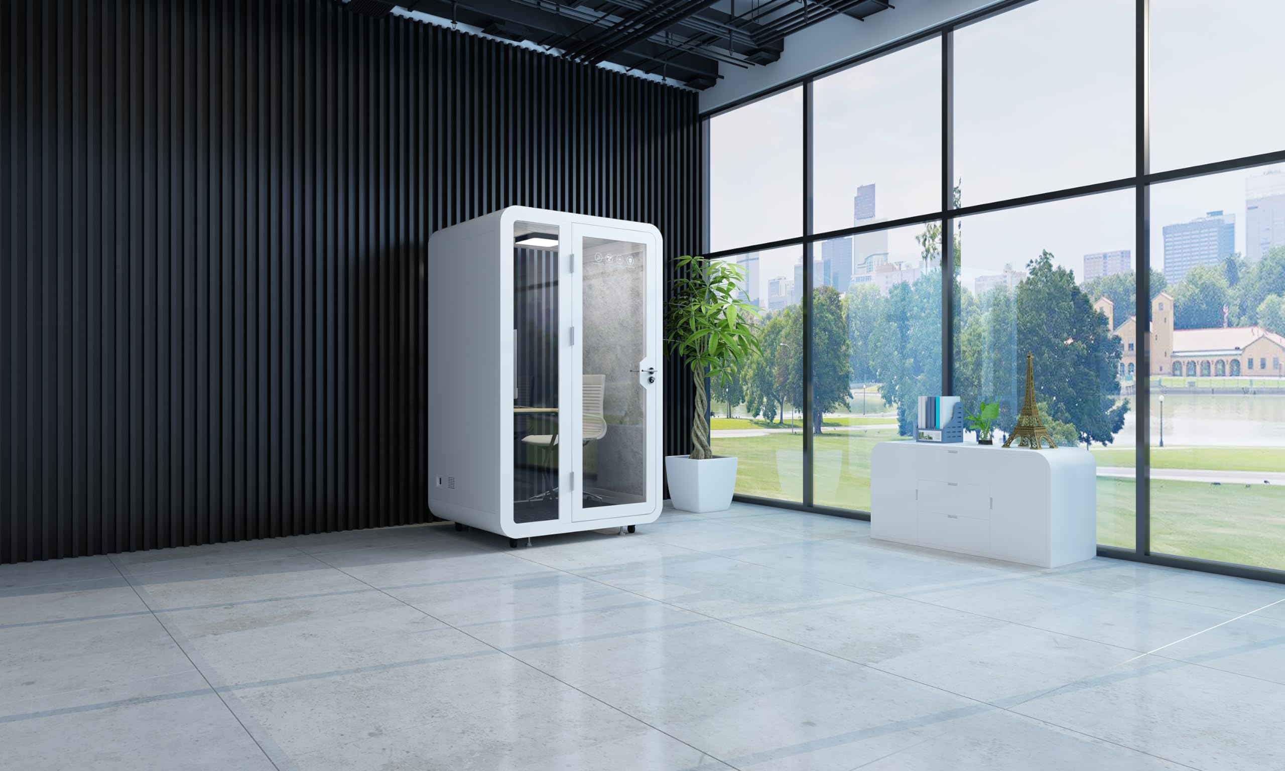 GEARONIC Solo Office Sound Booth Pod - Portable Privacy Pod with Desk, LED Light, Built-in Fans & USB Ports - Ideal for Home Office, Conference Calls & Focus Work (White)