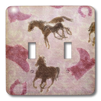 3D Rose Double Toggle Switch with Pink and Brown Cowgirl Design - Western Style Light Switch Cover for Home, Bedroom, or Cowboy Themed Decor
