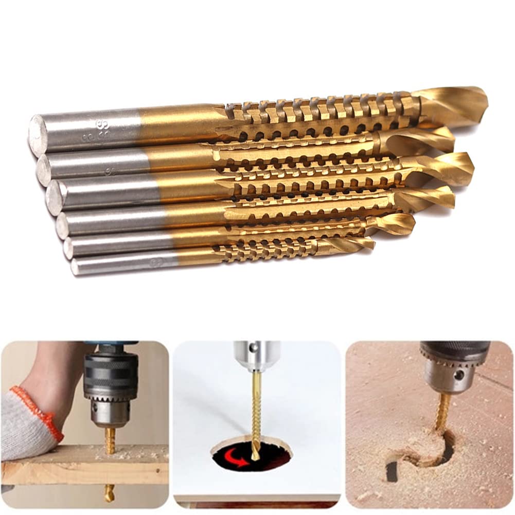 6-Piece Titanium HSS Saw Drill Bit Set - High Speed Steel Hole Saws for Wood, Metal & Plastic Cutting - Professional Carpenter Tools for DIY Projects & Home Renovation