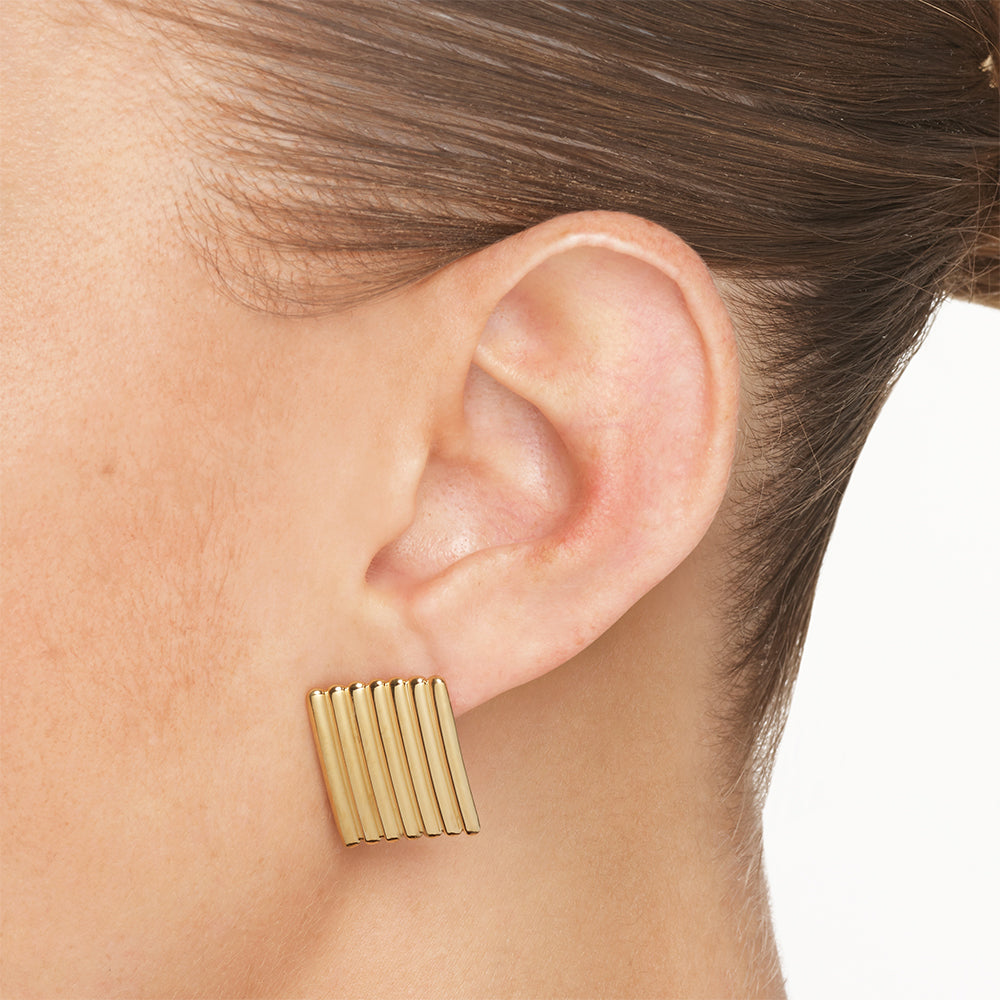Gold Ribbed Square Stud Earrings for Women - Minimalist Chic Jewelry for Everyday Wear & Special Occasions