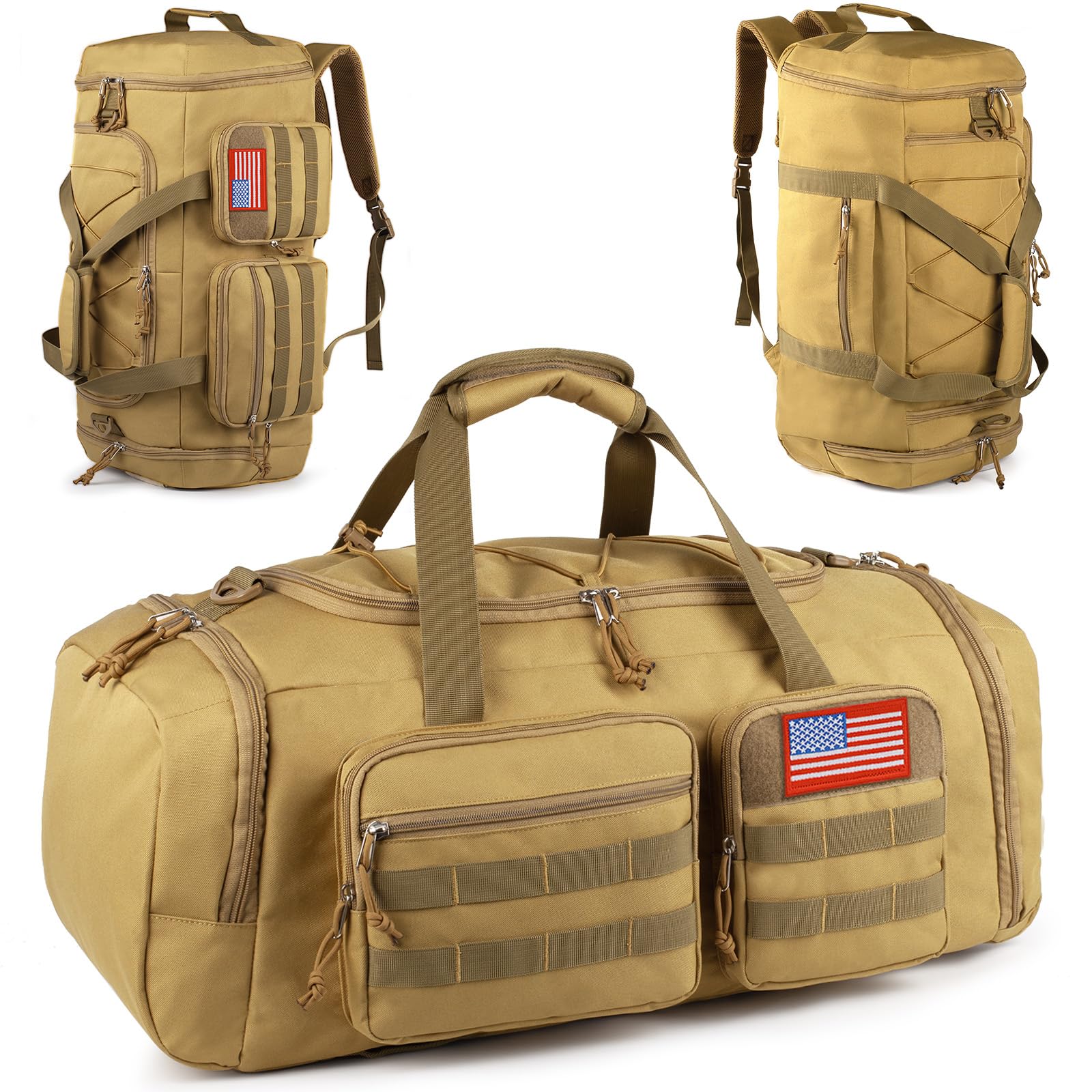 50L Large Tactical Gym Bag for Men & Women - 3-in-1 Sports Duffle Bag with Shoe Compartment, Water Resistant Travel Backpack for Gym, Workout, Travel & Weekend Getaways | Perfect for Fitness Enthusiasts & Frequent Travelers