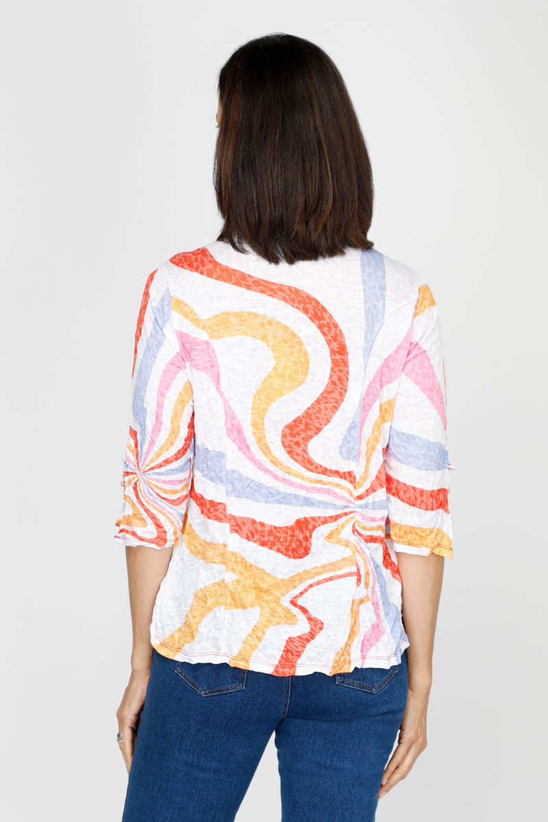 Trendy Ligne Swirls Snap Front Shirt for Women | Stylish Casual & Office Wear | Perfect for Layering & Everyday Outfits