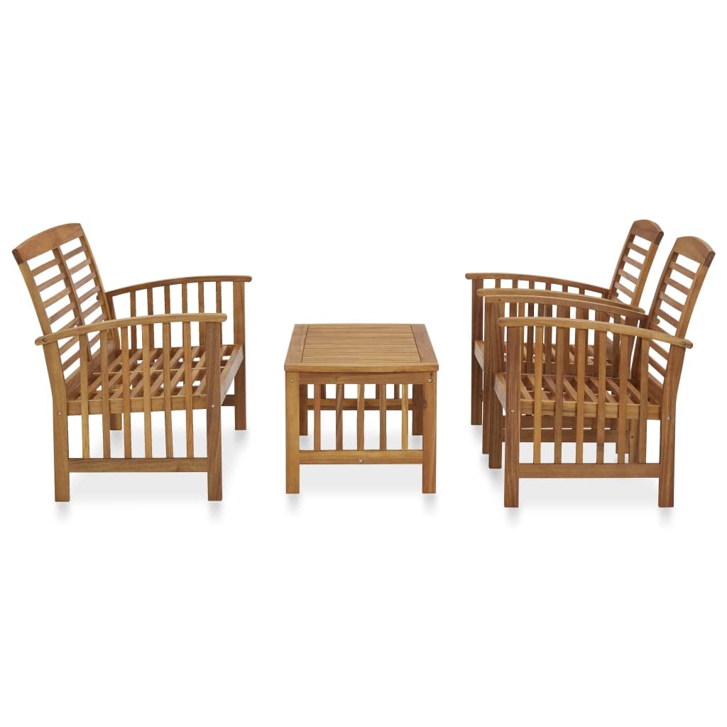 Premium Acacia Wood 4-Piece Patio Lounge Set - Outdoor Garden Furniture with Chairs, Bench & Coffee Table | Durable Weather-Resistant Patio Set for Backyard, Poolside & Garden Relaxation