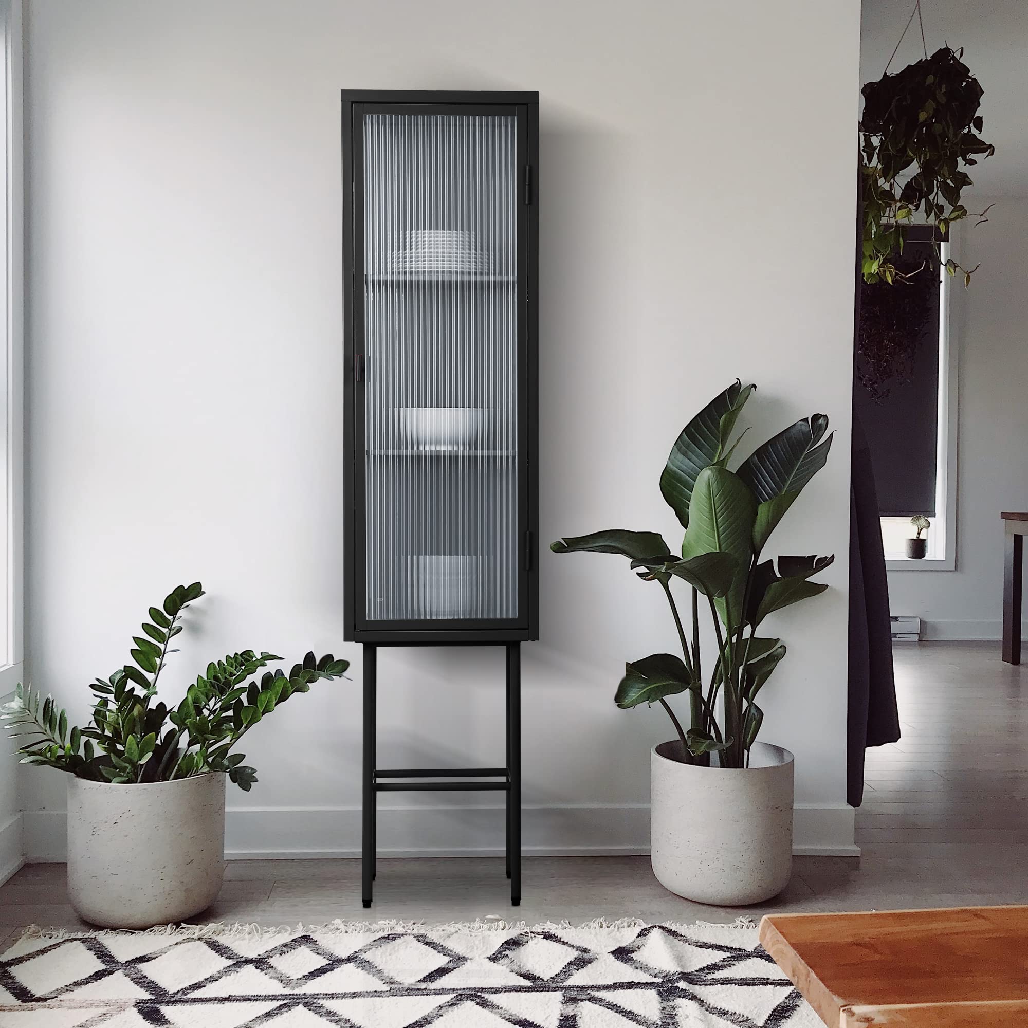 SSLine Tempered Glass Storage Cabinet - Glass Display Cupboard with Detachable Shelves & Steel Frame, Tall Corner Cabinet for Kitchen, Entryway, Office - Perfect for Showcasing Collectibles, Storing Books, and Organizing Home Decor