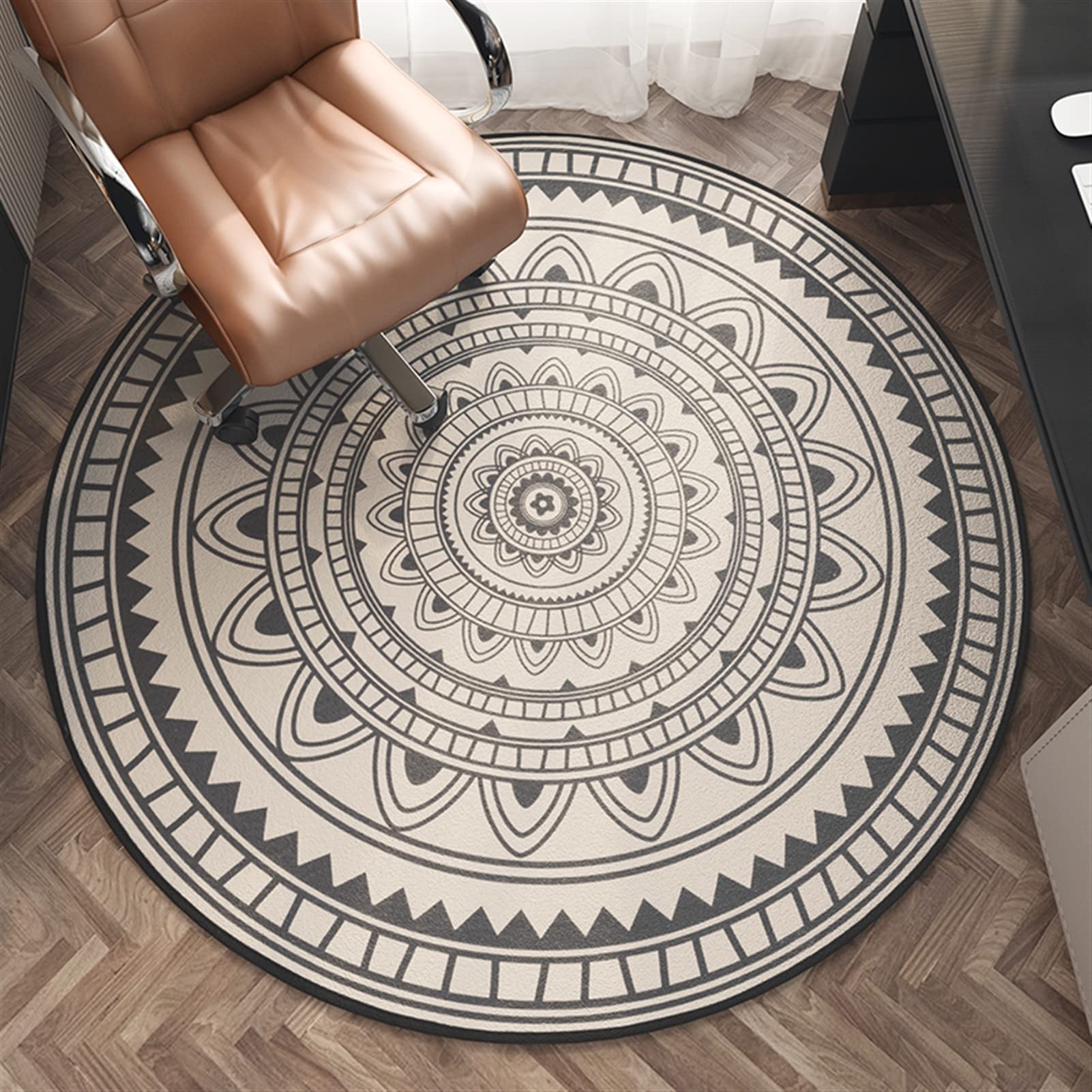 32 Inch Round Office Chair Mat for Hardwood Floors - Heavy Duty Rolling Chair Mat Protects Wood & Tile Floors - Non-Slip Desk Rug for Computer Gaming & Office Use - Beige Floor Protector Mat for Home & Workspace