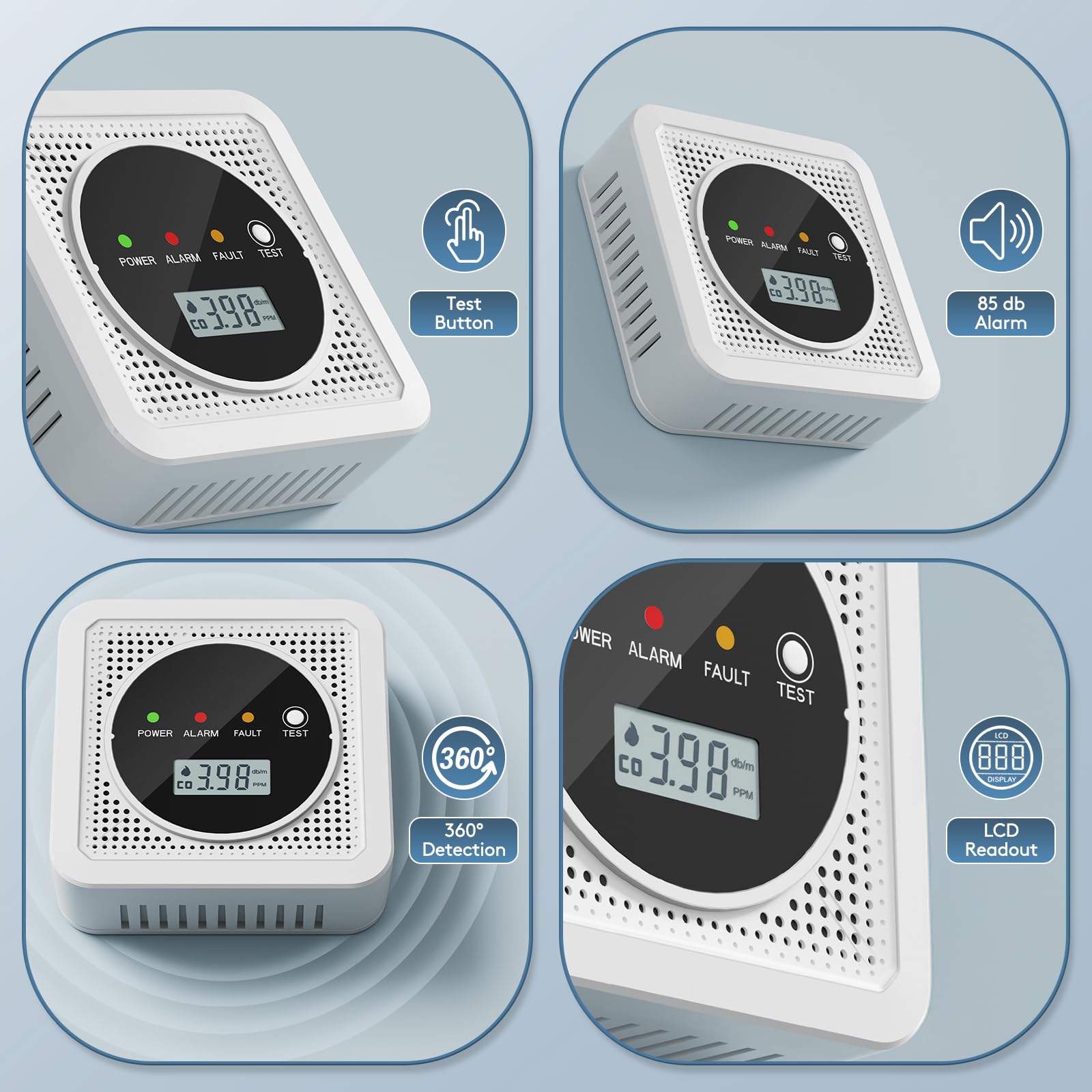 2 in 1 Carbon Monoxide & Smoke Detector Alarm - 85dB Loud Alert, LCD Display, Battery Powered with Low Battery Warning, Easy Installation - Ideal for Home, Kitchen, Bedroom & Office Safety