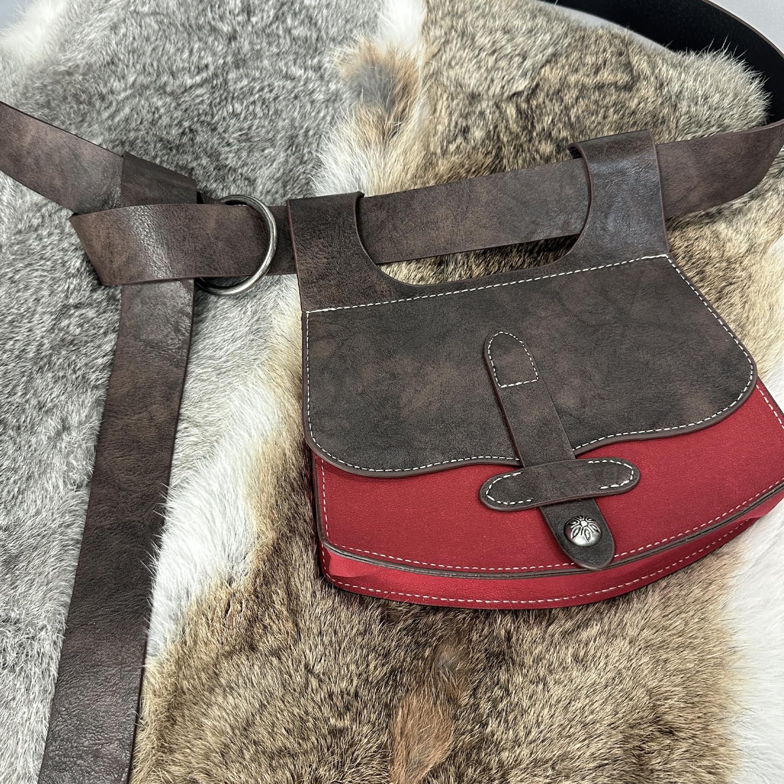Medieval Faux Leather Belt Bag with O Ring - Vintage Knight Style Renaissance Pouch Set (Brown) | Perfect for LARP, Cosplay, Renaissance Fairs & Historical Reenactments