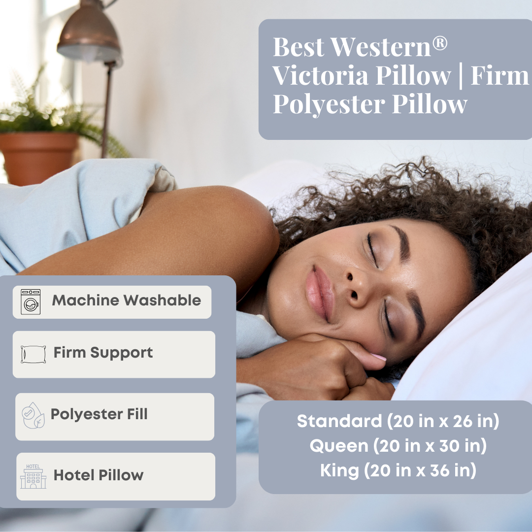 Best Western® Victoria Firm Polyester Pillow - Supportive & Comfortable for Side, Back, and Stomach Sleepers - Ideal for Home, Hotel, and Travel Use