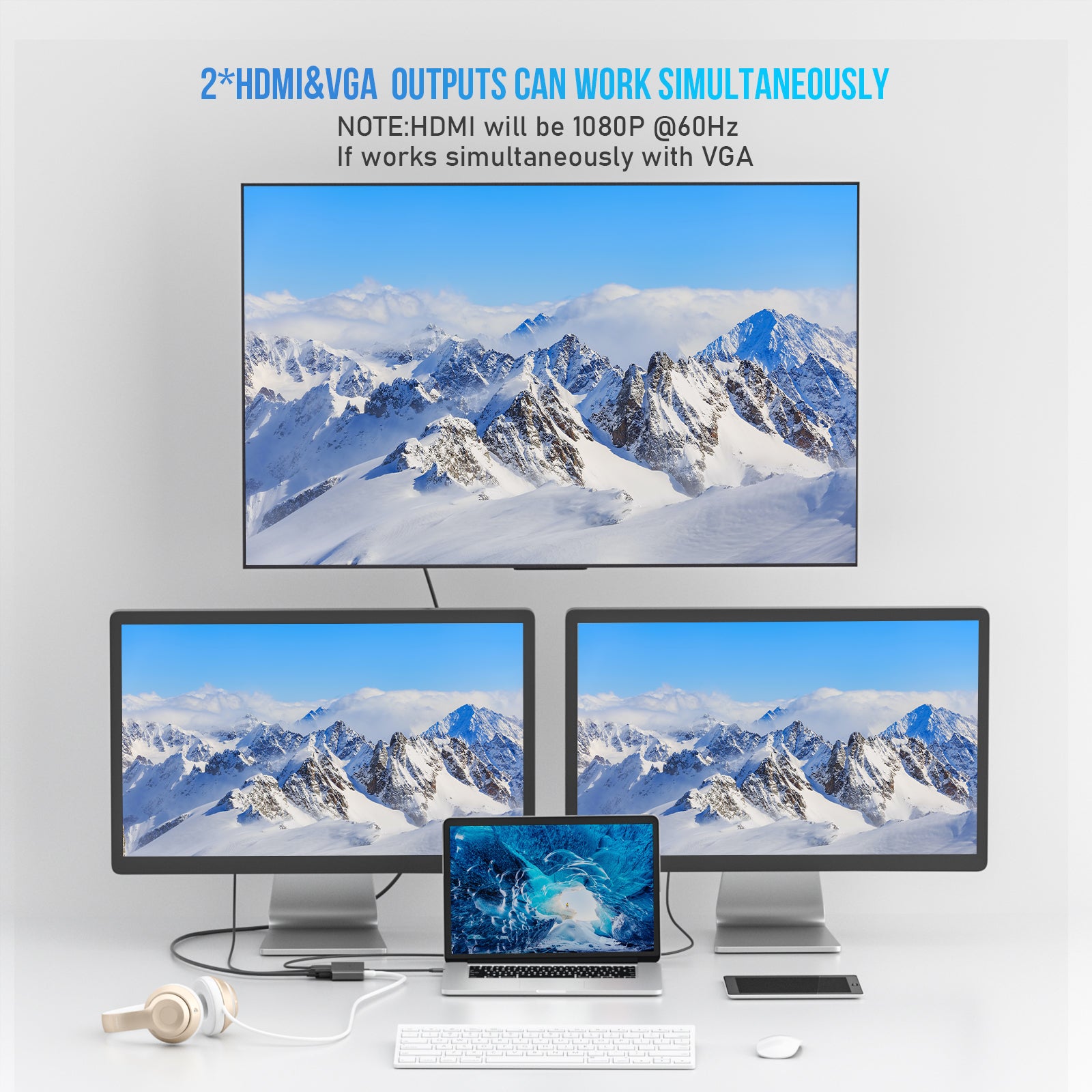 LEMORELE™ TC20 USB C to Dual HDMI Adapter 4K 60Hz - 4-in-1 Multi-Port Hub for MacBook Pro/Air, iPad Pro, Dell XPS - Perfect for Home Office, Gaming & Multi-Monitor Setup