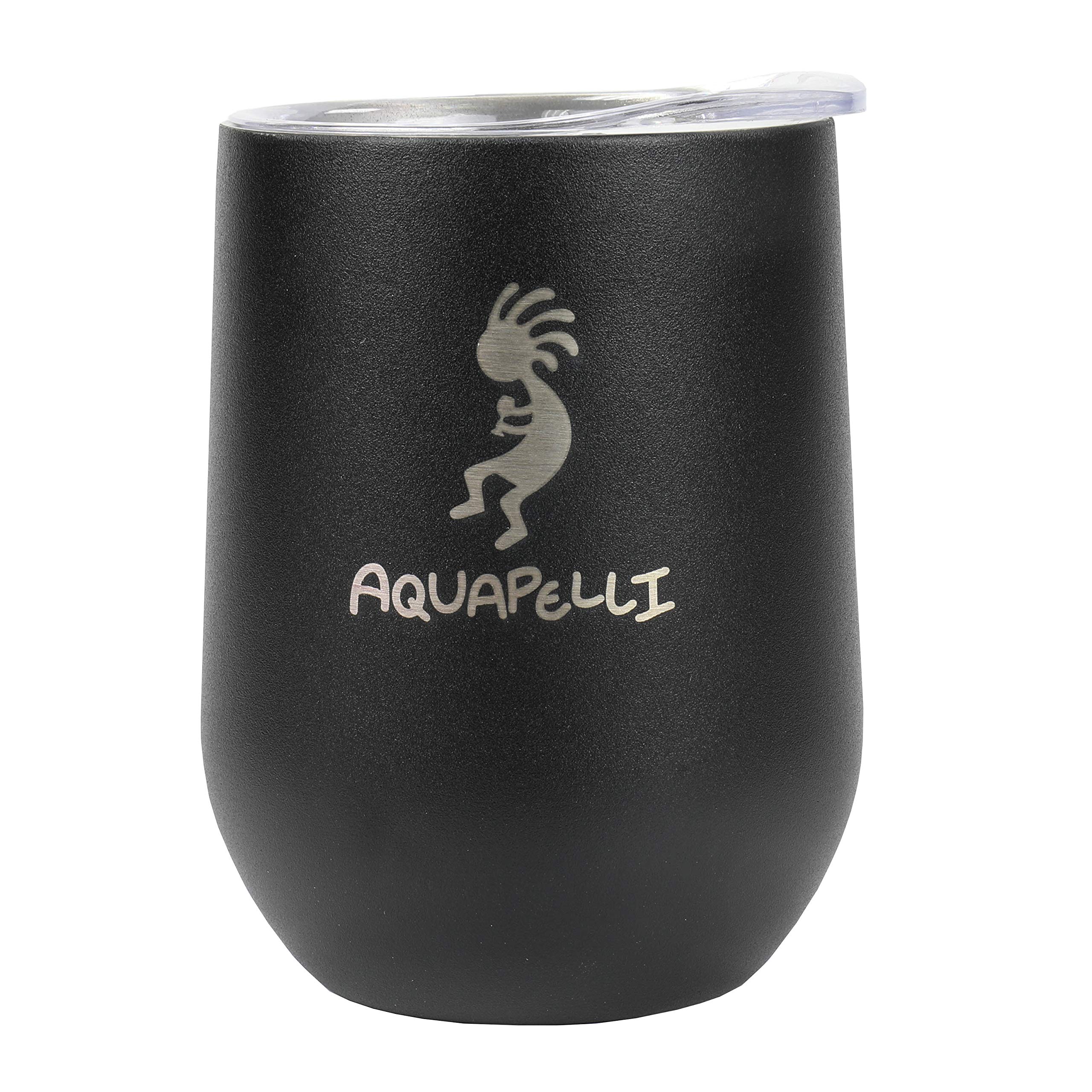 Aquapelli 12oz Vacuum Insulated Wine Tumbler - Leakproof Stainless Steel Travel Mug with Lid, Midnight Black - Perfect for Outdoor Picnics, Commuting & Office Use