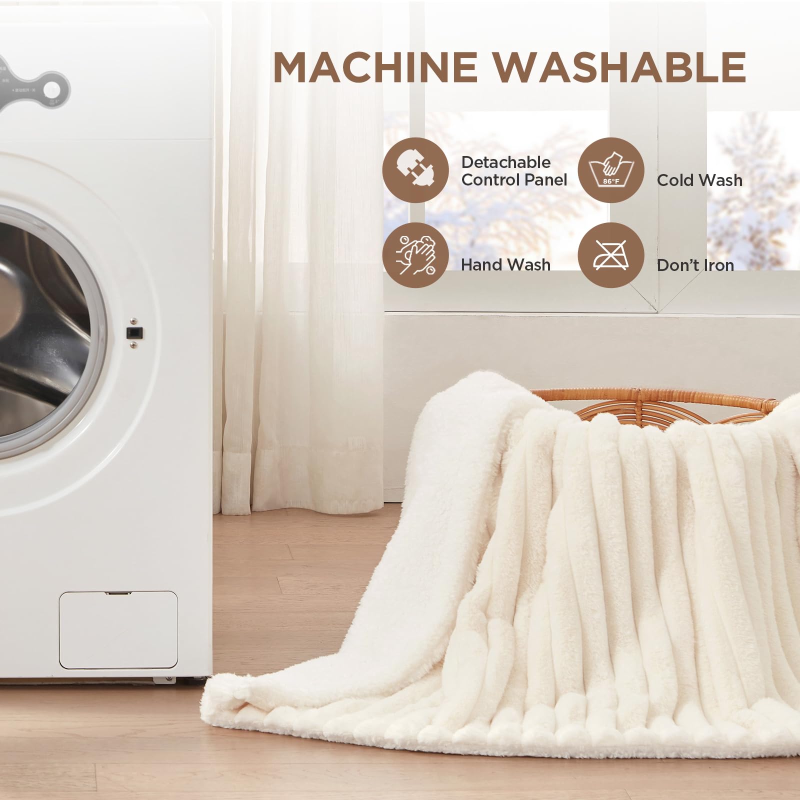 Westinghouse Electric Heated Blanket Queen Size - 84x90 Inch Ultra Soft Faux Fur & Sherpa Blanket with 10 Heat Settings, 1-12 Hour Auto Shutoff, Machine Washable - Perfect for Bed, Couch & Winter Nights (Beige)