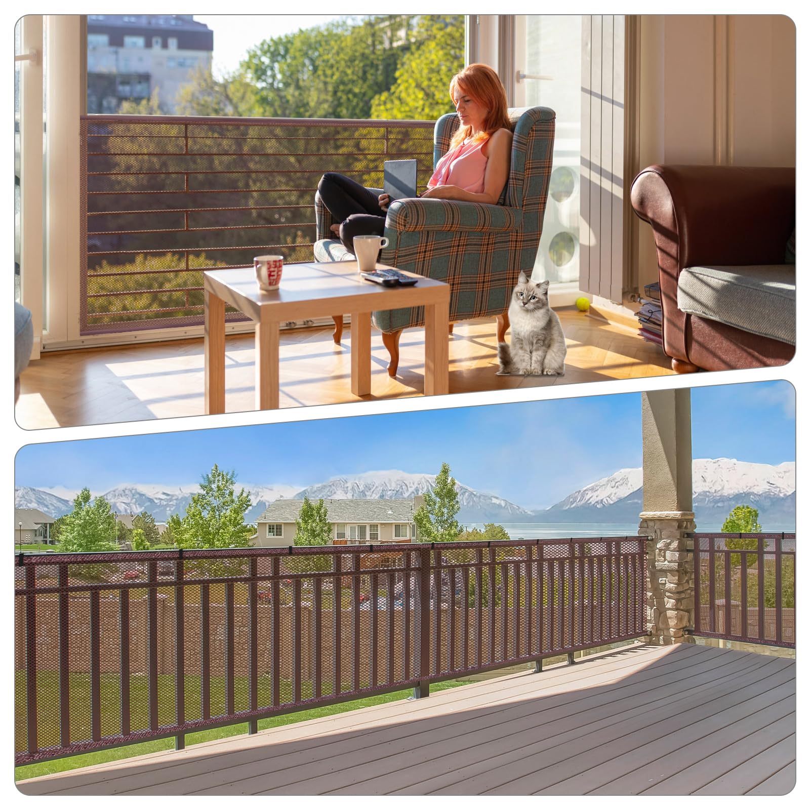 10 ft x 3 ft Banister Guard Safety Net - Baby Proofing Mesh for Stairs, Balcony & Deck Railings | Child, Pet & Toy Protection | Dark Brown | Ideal for Homes, Apartments & Play Areas
