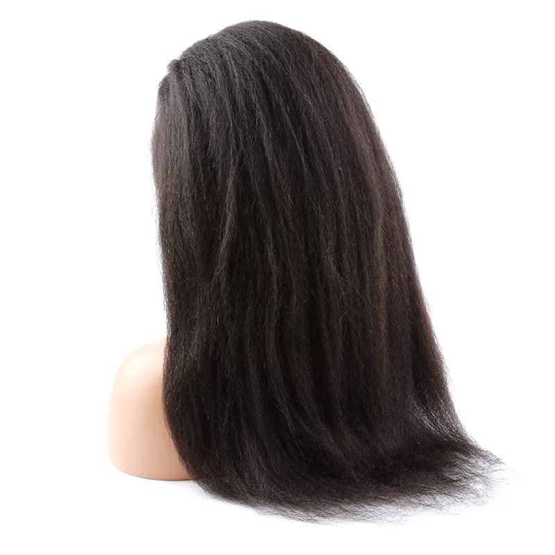 Bella Hair Kinky Straight Human Hair Full Lace Wig - 130% Density, Dyeable Natural Black Remy Virgin Hair Yaki Straight Wig - 20 Inch for Women | Perfect for Daily Wear, Cosplay, and Special Occasions