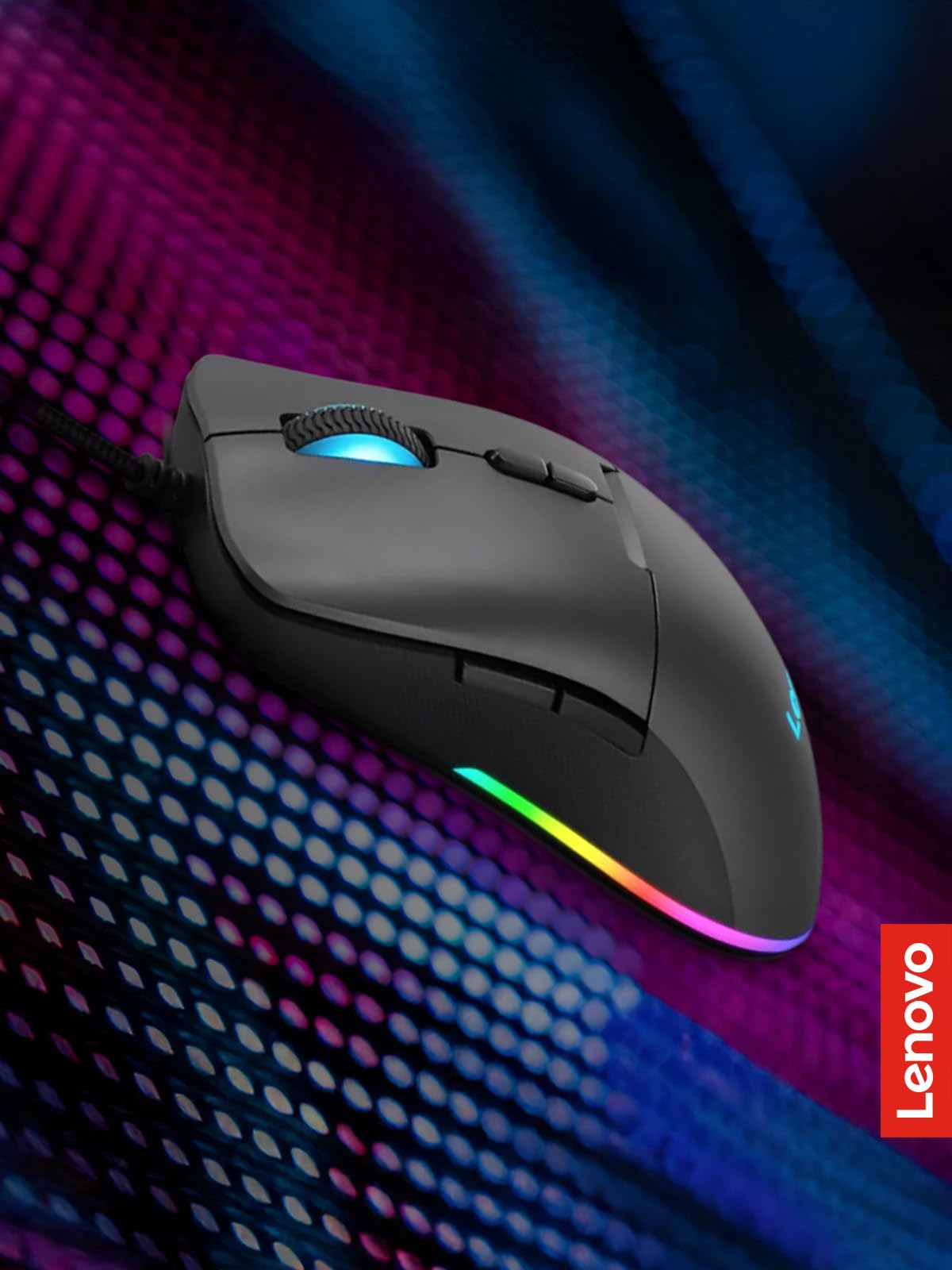 Lenovo M210 RGB Wired Gaming Mouse - 8000 DPI Adjustable, 7 Programmable Buttons, 3-Zone RGB Lighting for PC, Laptop (Windows/Chrome OS) - Ergonomic Palm Grip Design for FPS, MOBA & MMO Gaming (Black)