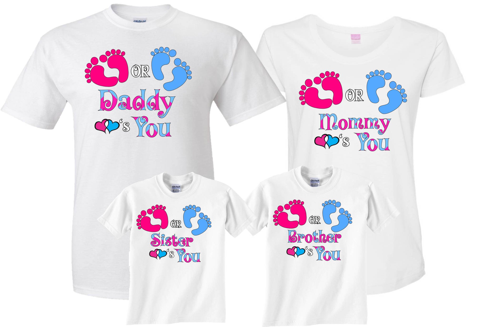 Pink or Blue Gender Reveal Matching T-Shirts for Pregnancy Announcement - Funny Family Couple Outfits for Baby Shower & Gender Reveal Party