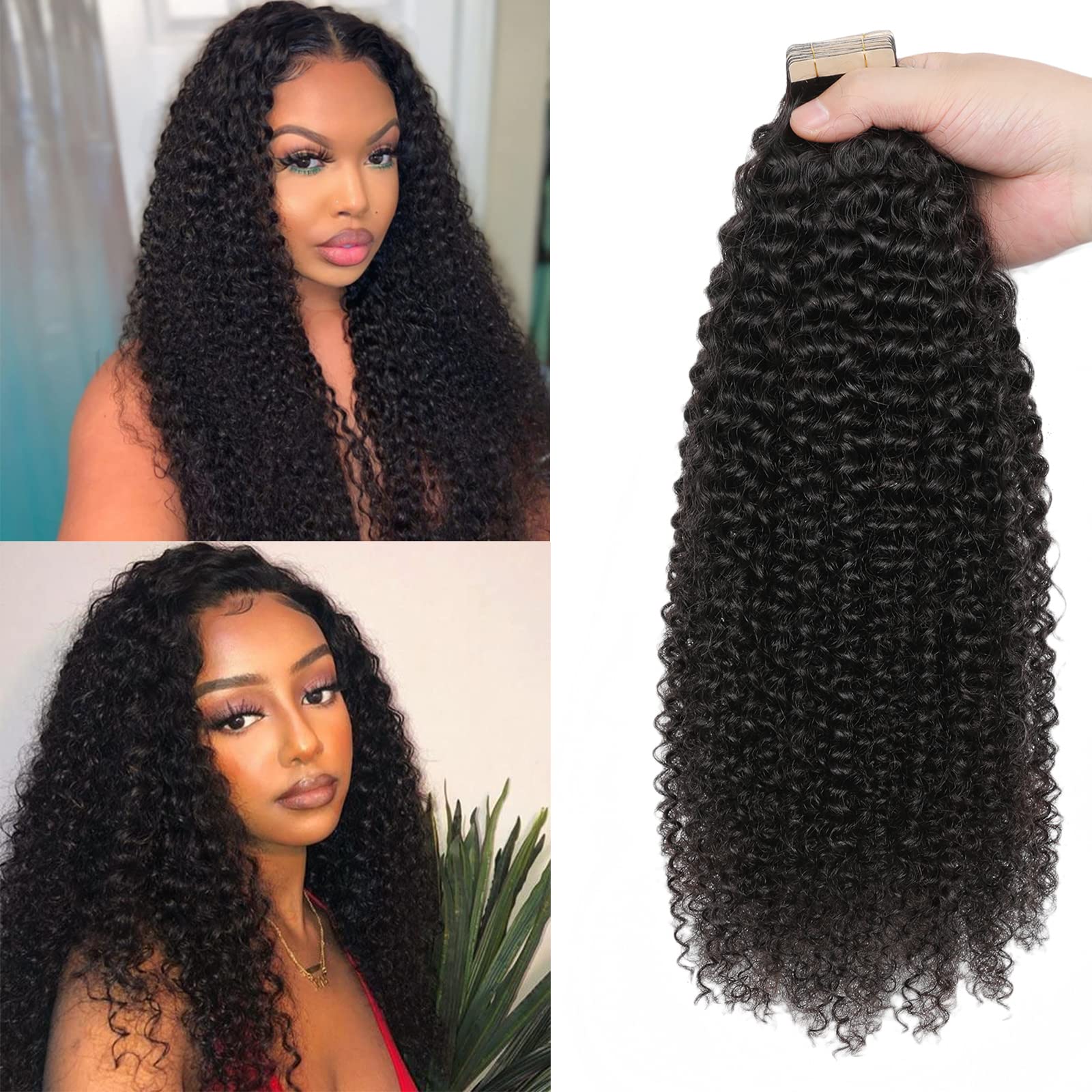 40pcs 3C/4A Kinky Curly Human Hair Tape-in Extensions 20 Inch 100g - Invisible Skin Weft for Black Women | Natural Looking Hair Extensions for Daily Wear, Parties & Special Occasions