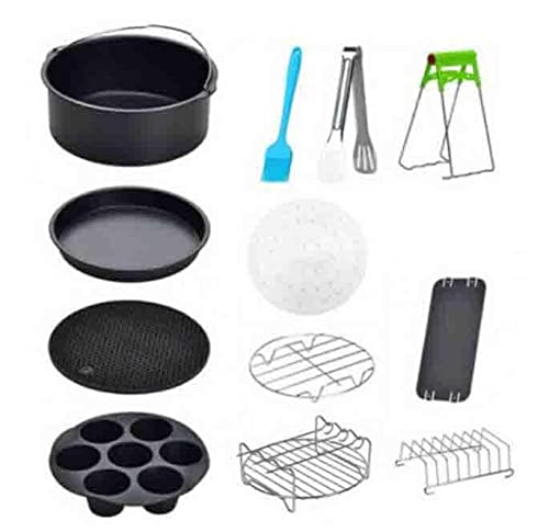 12Pcs Air Fryer Accessories Set - 8'' Non-Stick Frying Basket, Baking Pan, Pizza Rack & More | Essential Bakeware for Air Fryer, Oven & Microwave | Perfect for Roasting, Baking, Grilling & Meal Prep